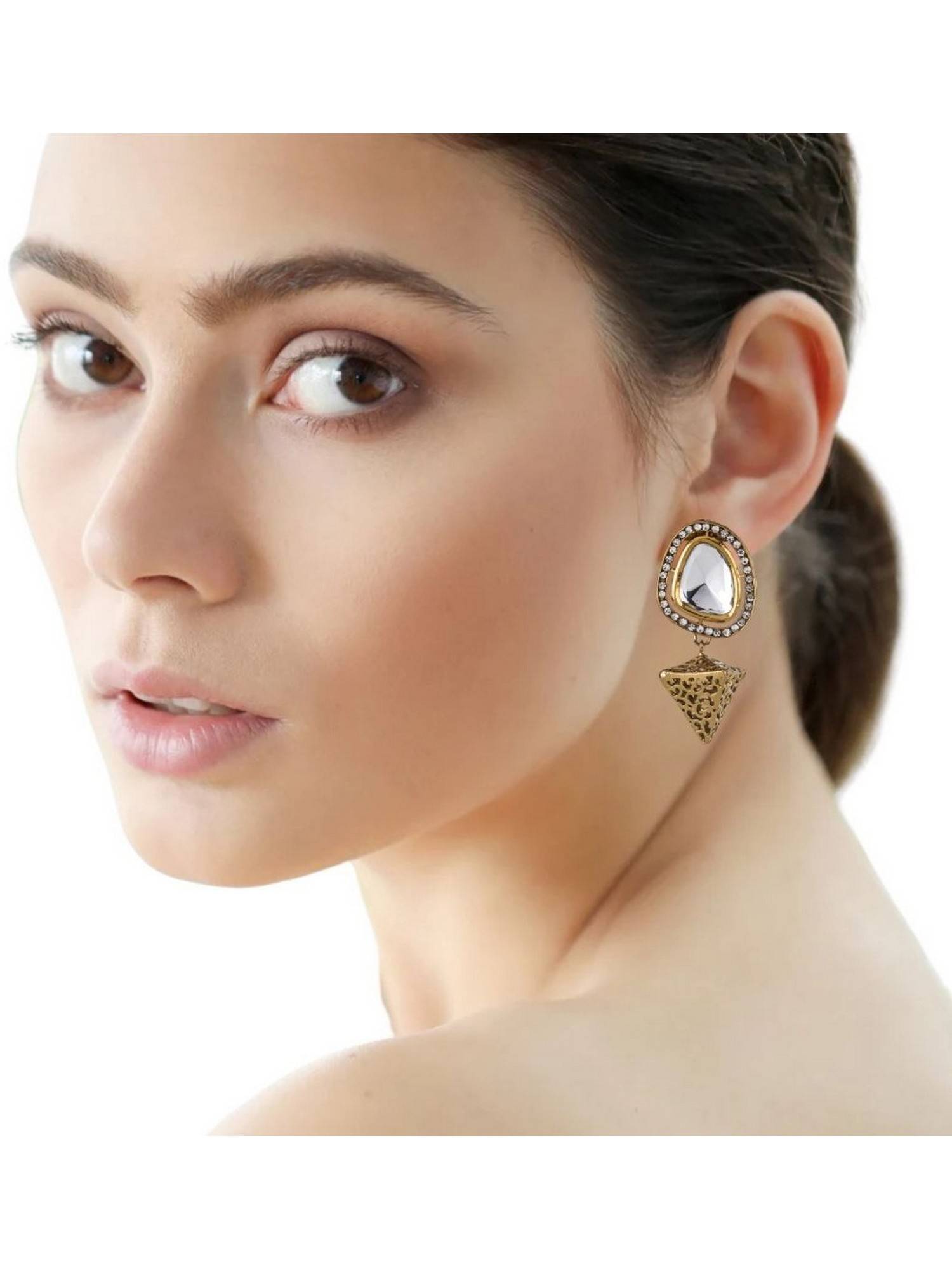 Bdiva Gold Plated Kundan Drop Earrings