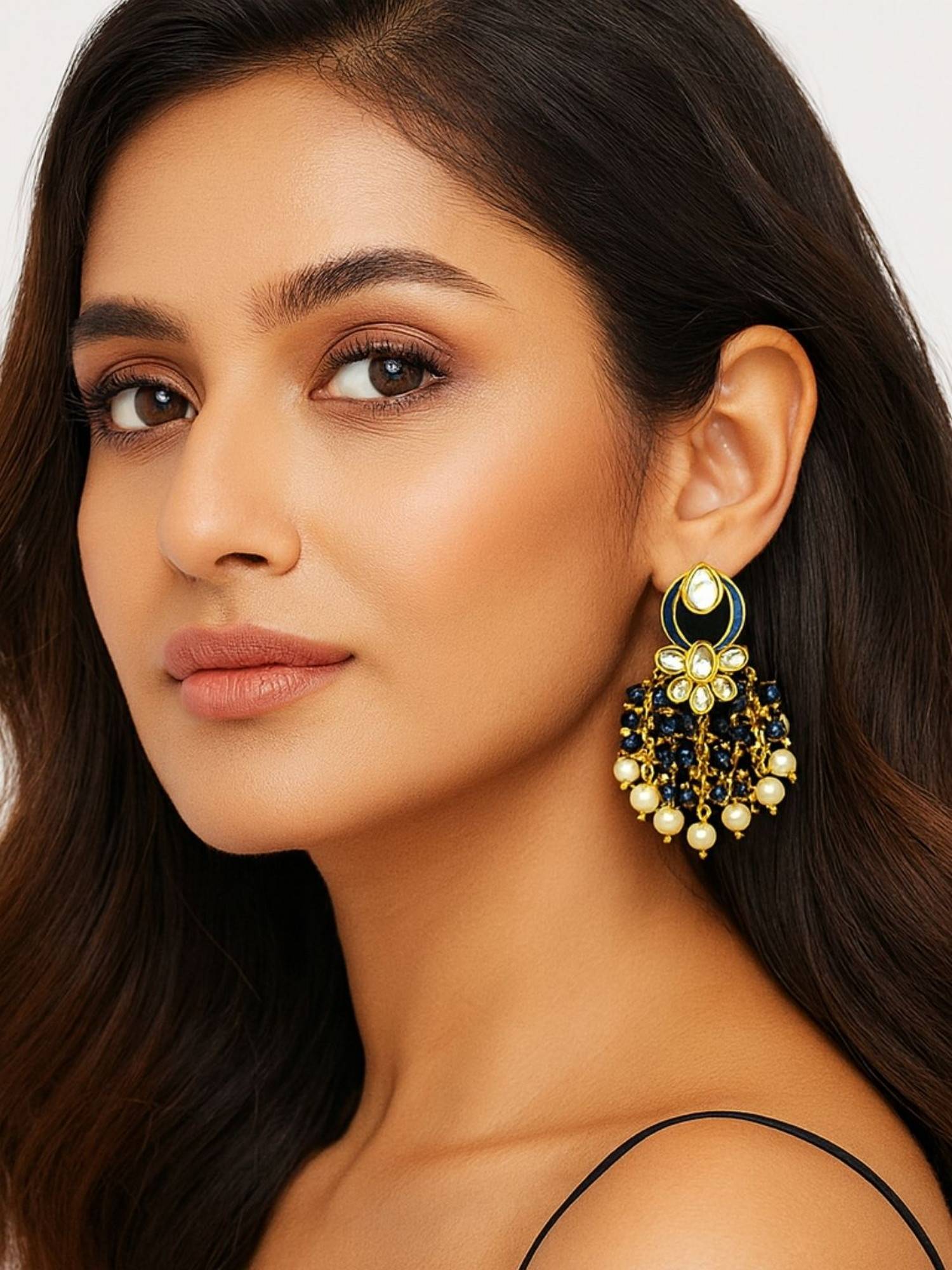 Bdiva Gold Plated Kundan Pearl Drop Earrings