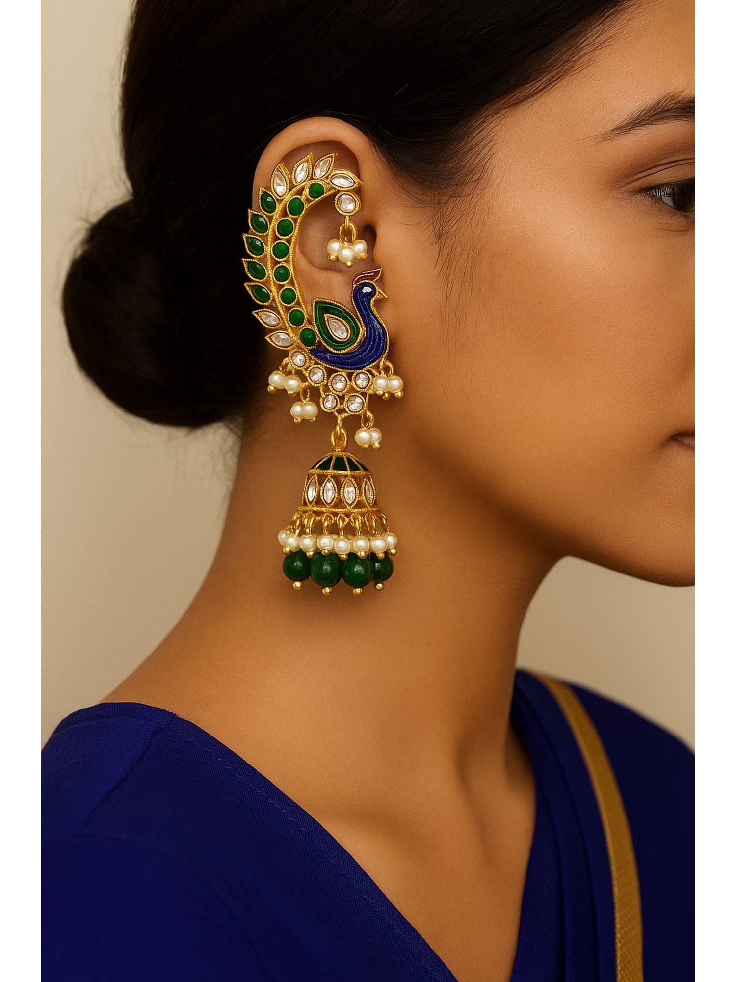 Bdiva Gold Plated Multi Color Kundan Peacock Style Earrings