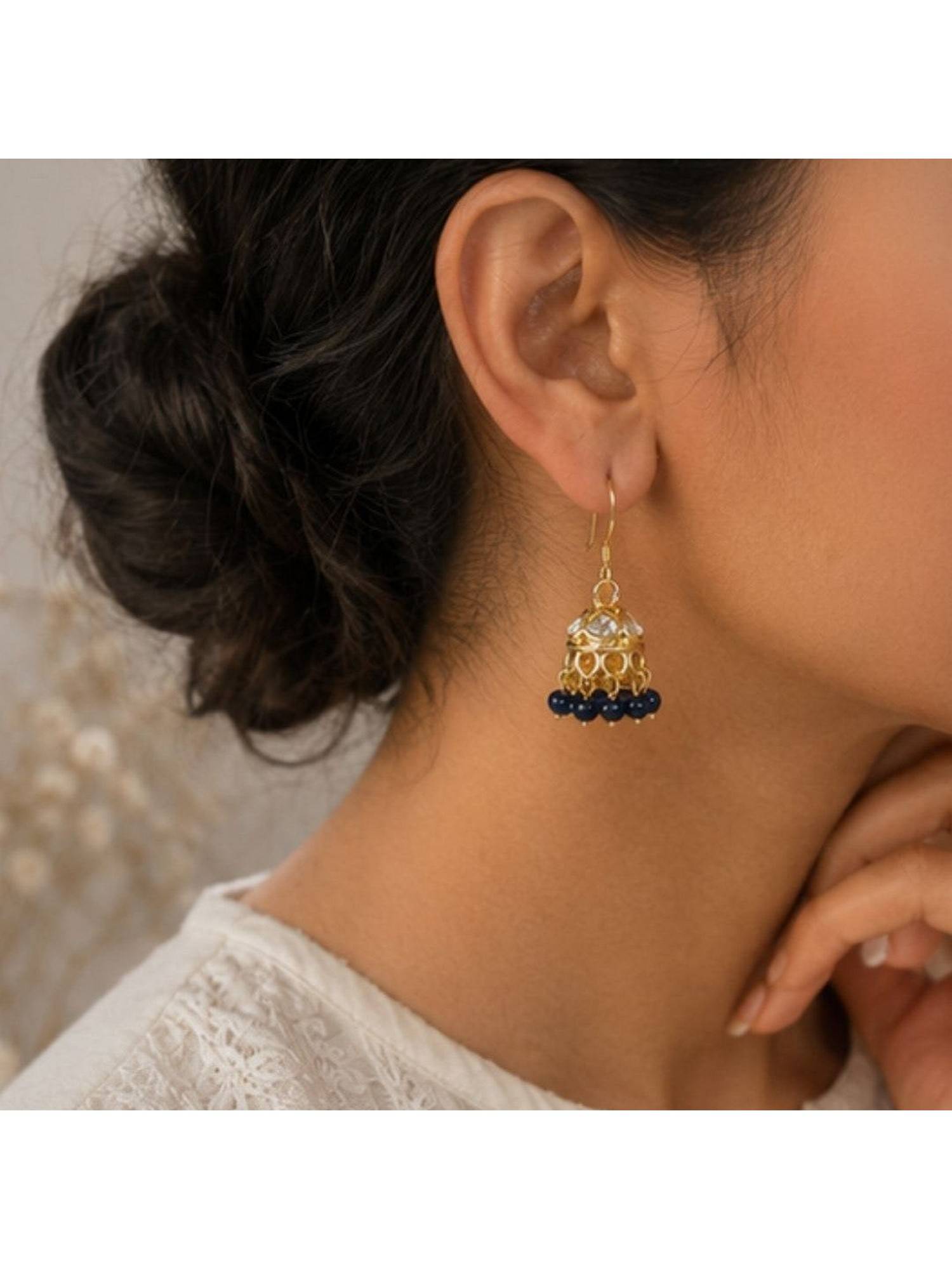 Bdiva Gold Plated Kundan Pearl Jhumki Earrings