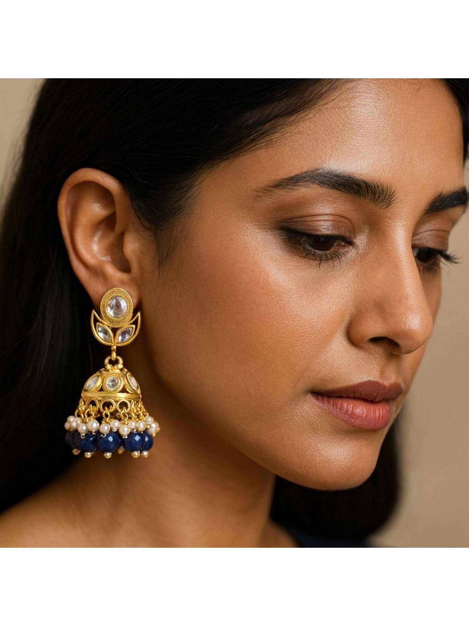 Bdiva Gold Plated Kundan Jhumki Earrings