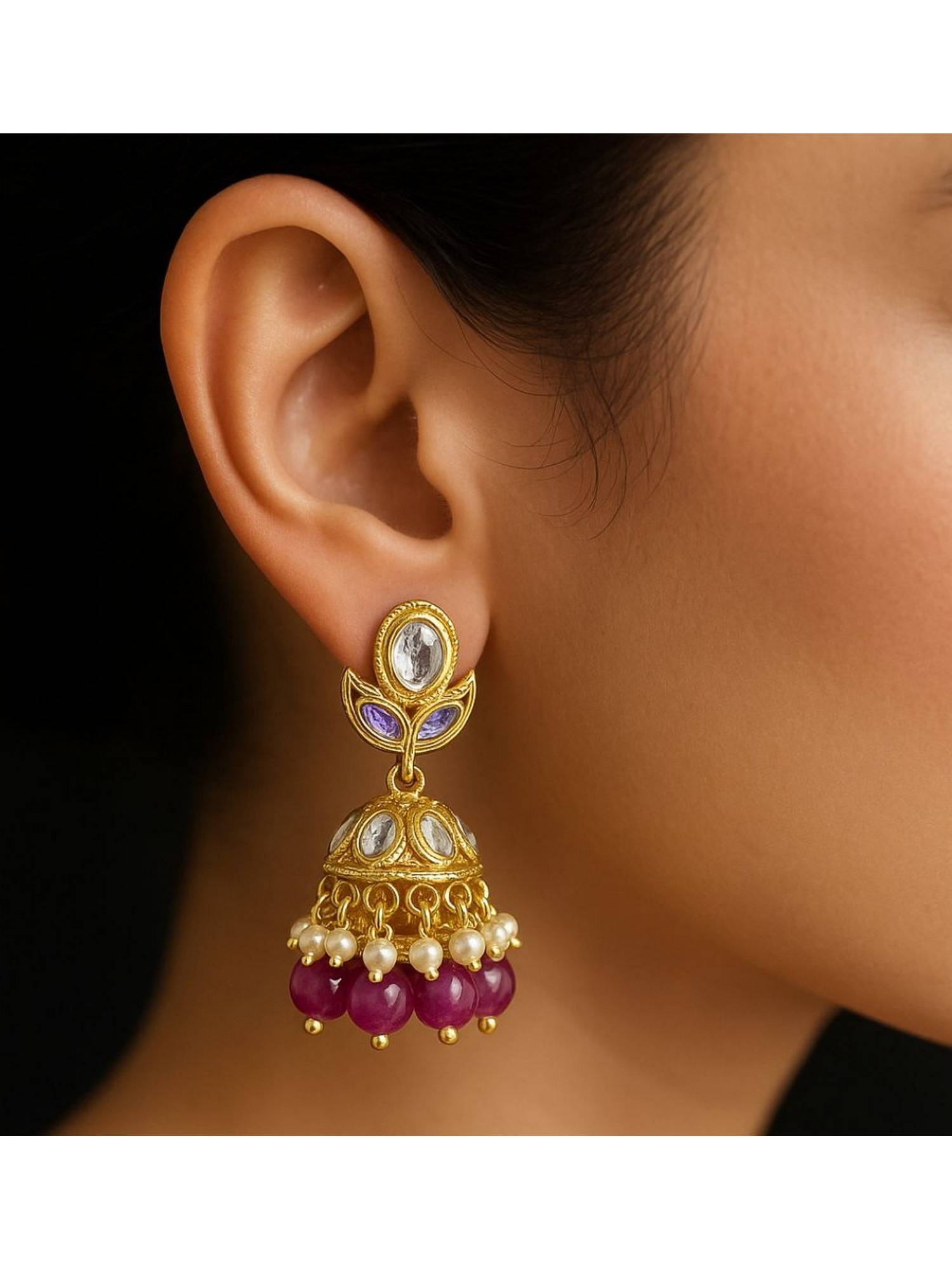 Bdiva Gold Plated Kundan Jhumki Earrings