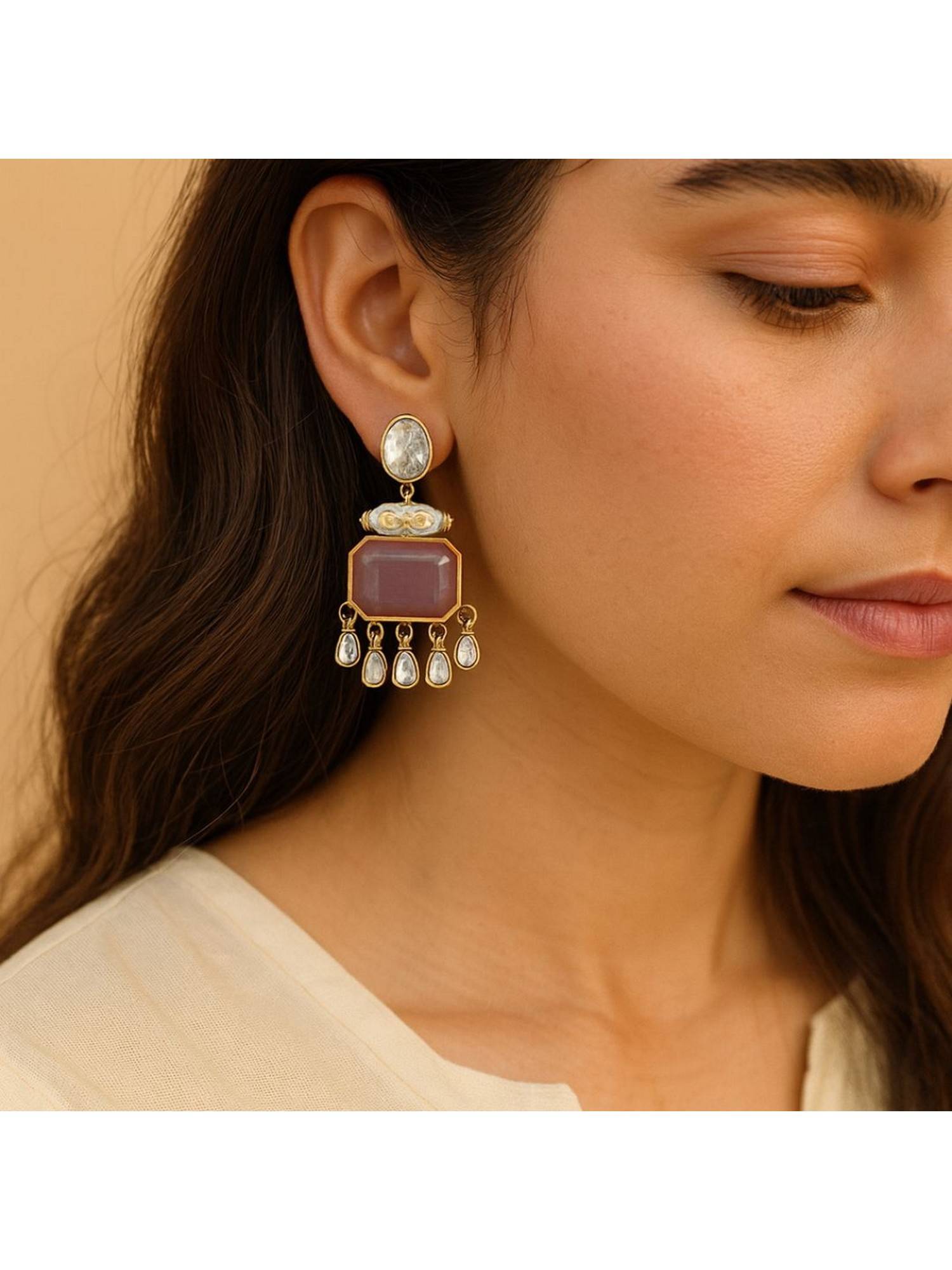 Bdiva Gold Plated Meenakari Kundan Drop Earrings