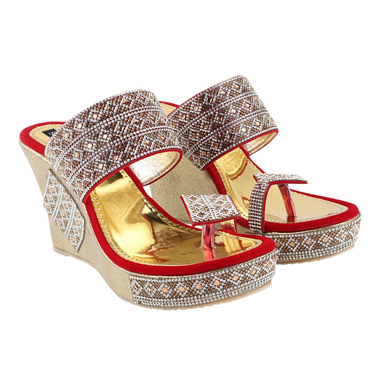 Shoetopia Gold-toned Embellished Party Wedge Sandals: Buy Shoetopia Gold-toned  Embellished Party Wedge Sandals Online at Best Price in India