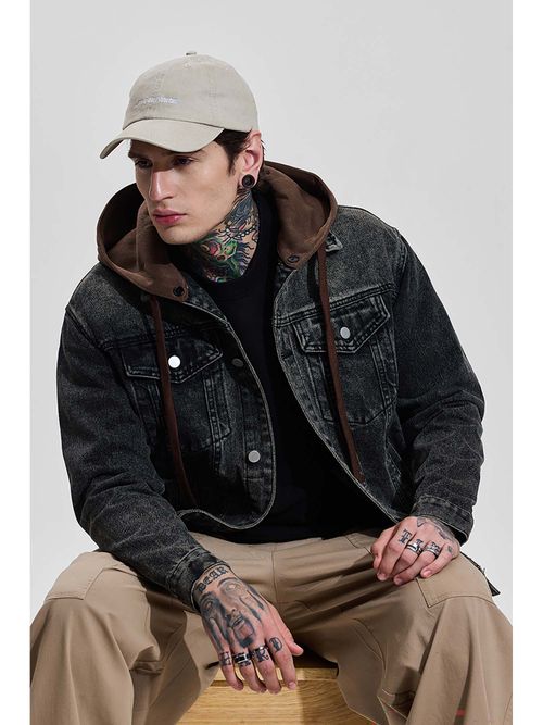 Buy Snitch Black Distressed Full Sleeves Relaxed Casual Jacket for - Main Image