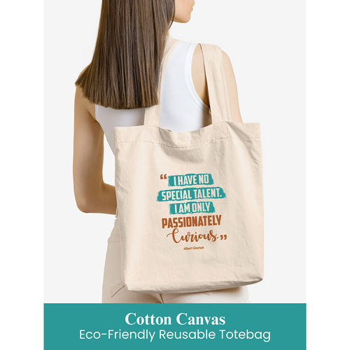 Doodle Collection Eco-Friendly Reusable Cotton Canvas Zipper Tote Bag  Passionately Curious (M)
