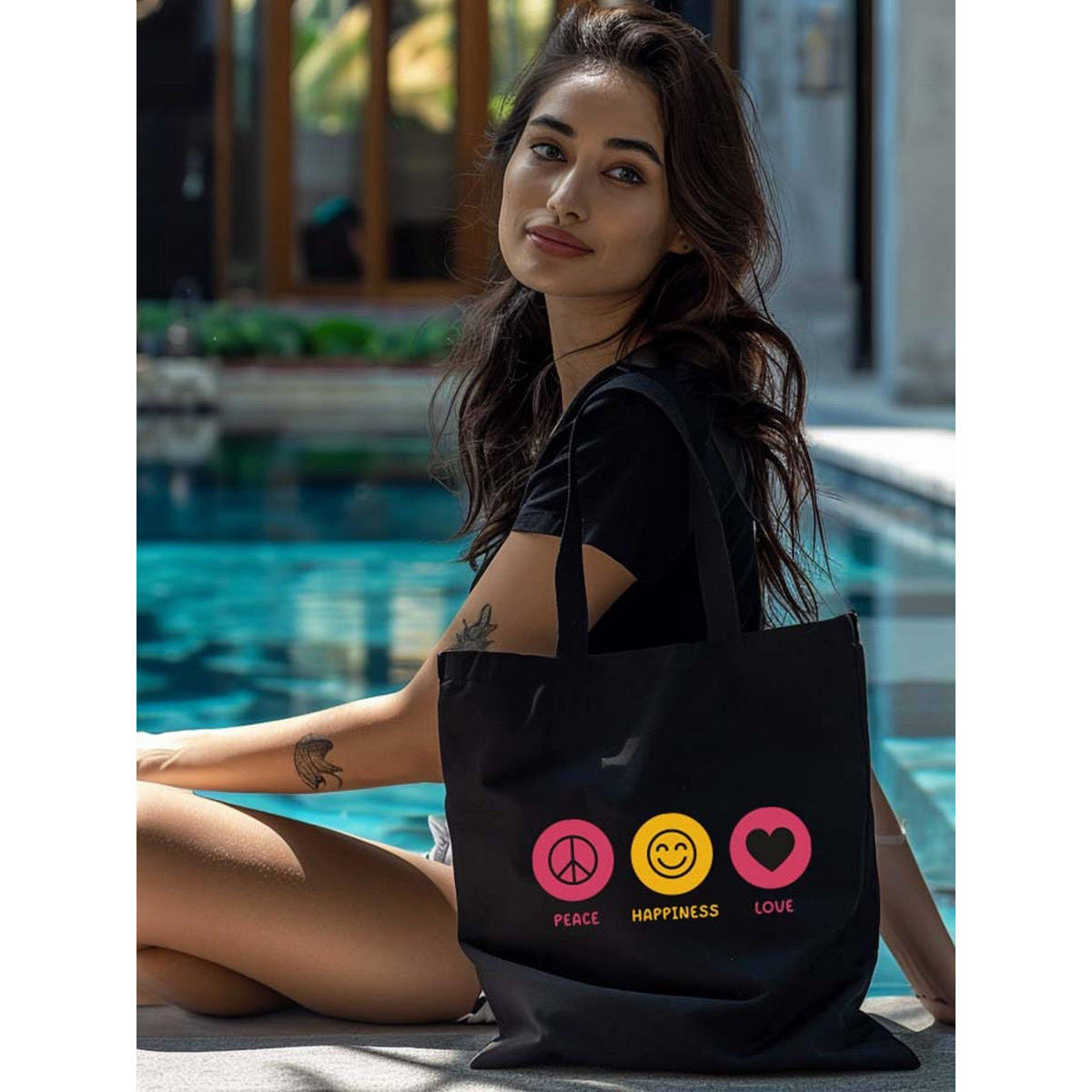 Doodle Collection Eco-Friendly Reusable Cotton Canvas Zipper Tote Bag - Three Essentials (M)