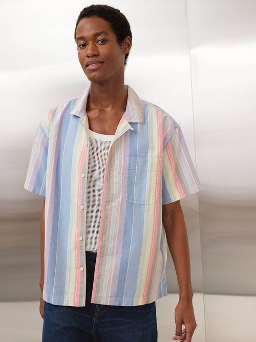 American Eagle Men Multi-Coloured Pride Striped Button-Up Poolside Casual  Shirt