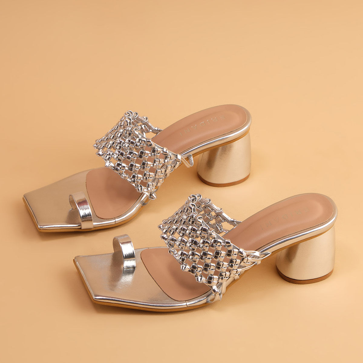 Eridani Woven Silver Naya Heels: Buy Eridani Woven Silver Naya Heels ...