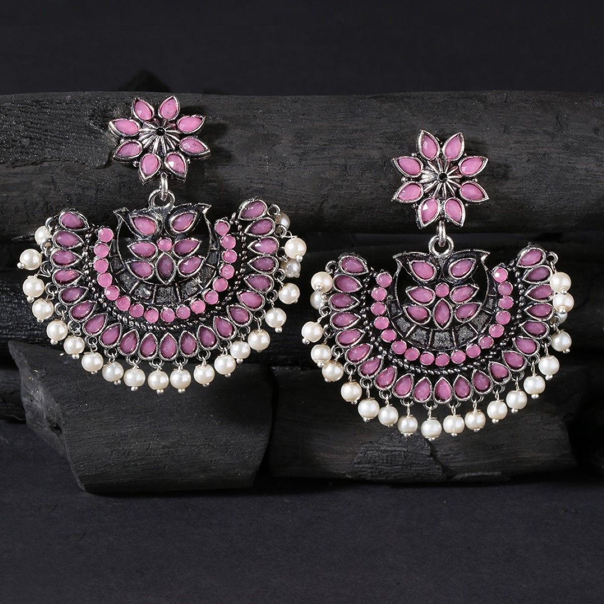 Big Light Pink Traditional Jhumka Earrings for Girls  FashionCrabcom