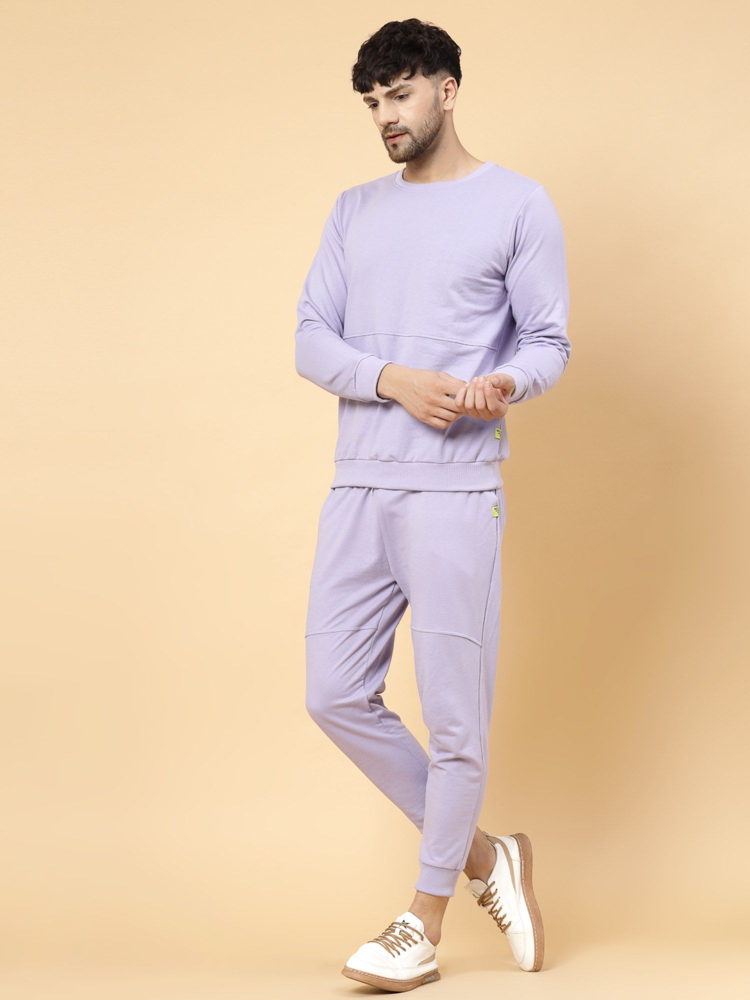 Buy RIGO Men Light Purple Solid Terry Tracksuit Set of 2 Online