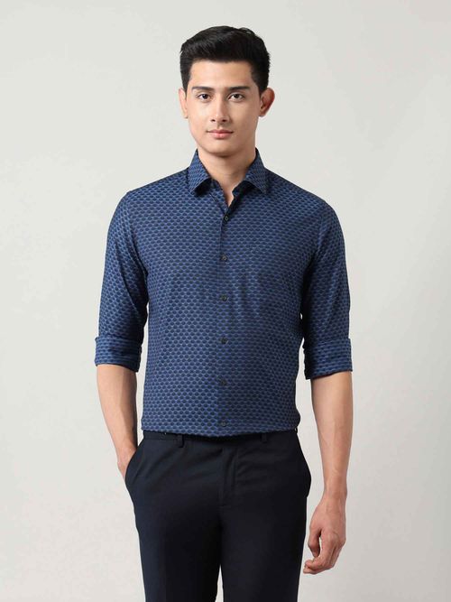 Buy Arrow Mens Blue Geometric Manhattan Slim Fit Shirt Online