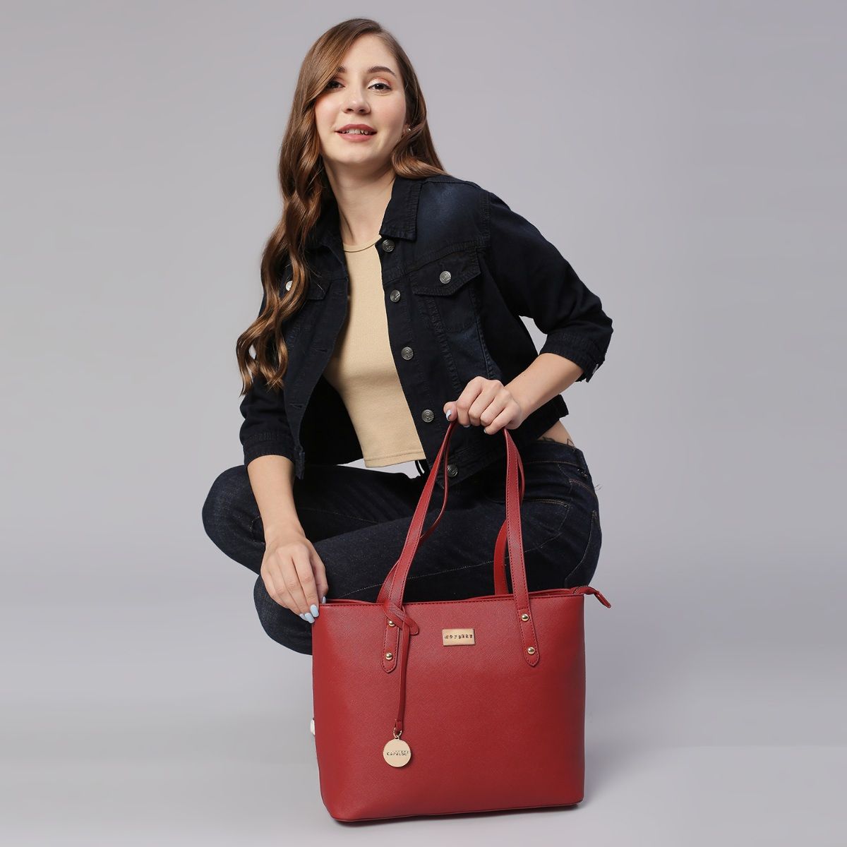 Buy Caprese Sabeena Tote Bag Large Maroon Online