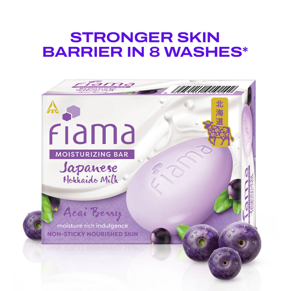 Fiama Skin Barrier Strengthening Moisturizing Soap Bar Japanese Hokkaido Milk, Acai Berry