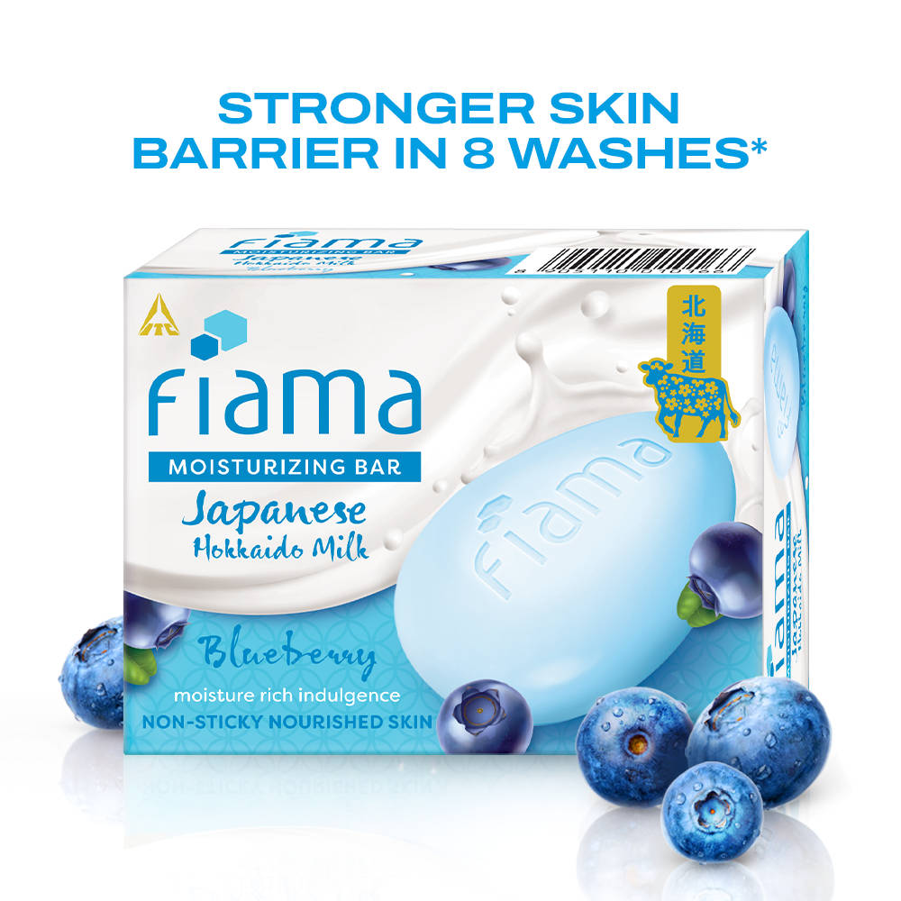 Fiama Skin Barrier Strengthening Moisturizing Soap Bar Japanese Hokkaido Milk, Blueberry