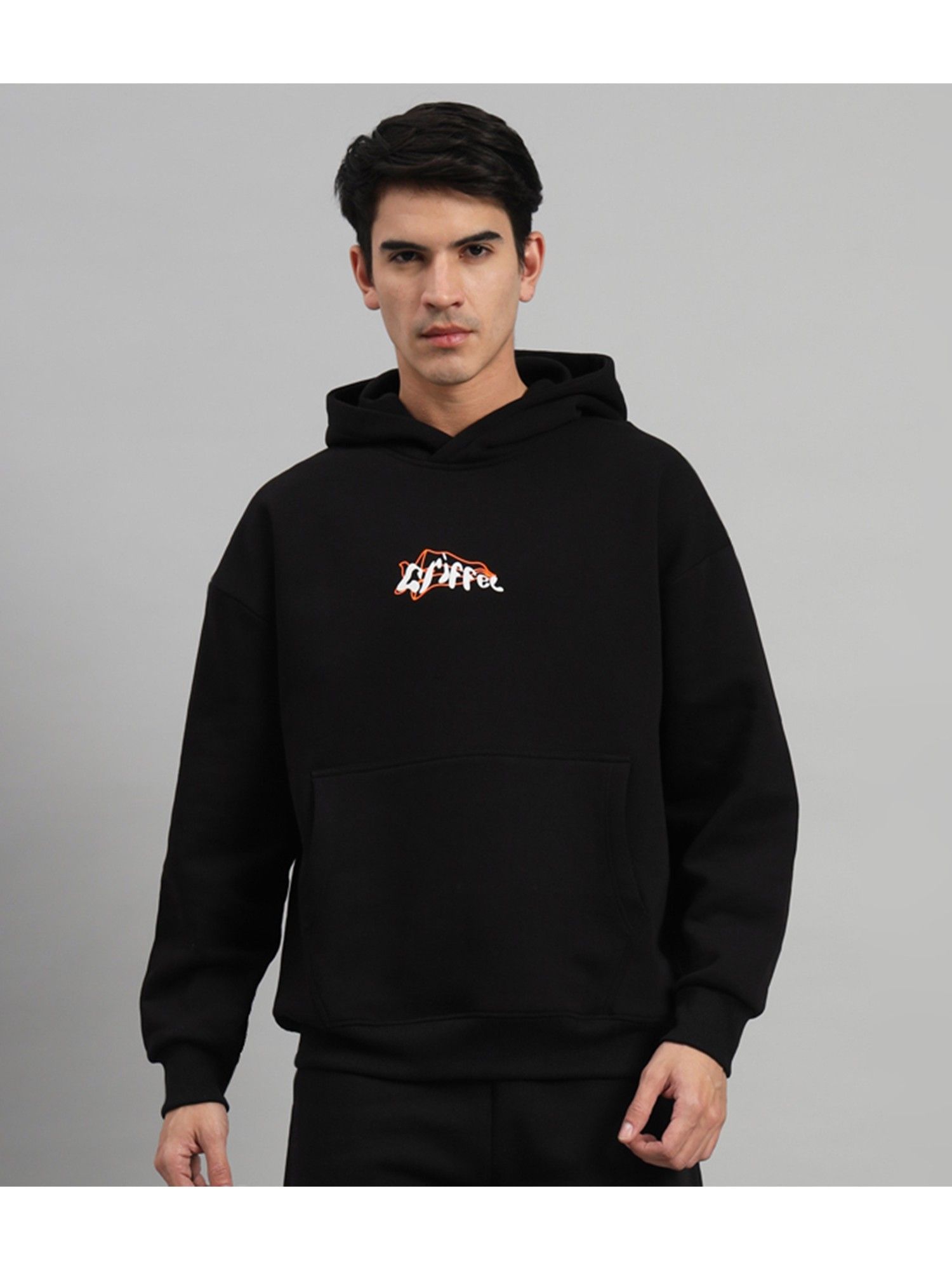 Buy Griffel Mens Black Front Logo Back Loyal Oversized Fleece