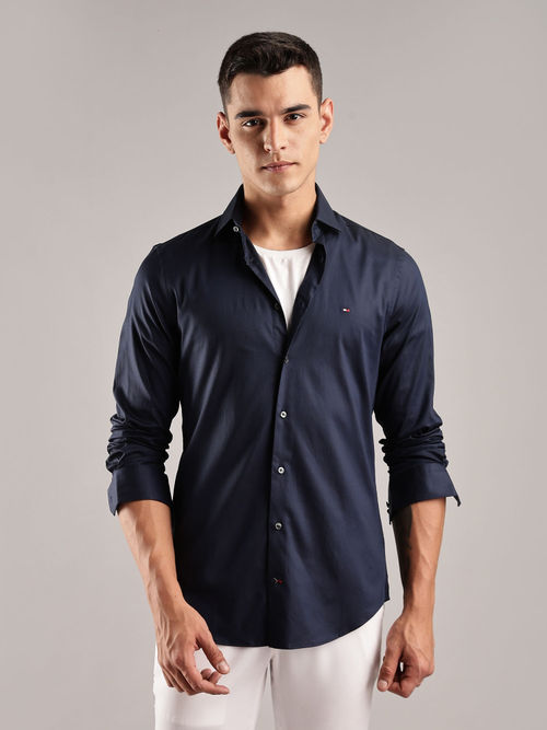 Buy Tommy Hilfiger Men Navy Blue Slim Fit Solid Shirt Online