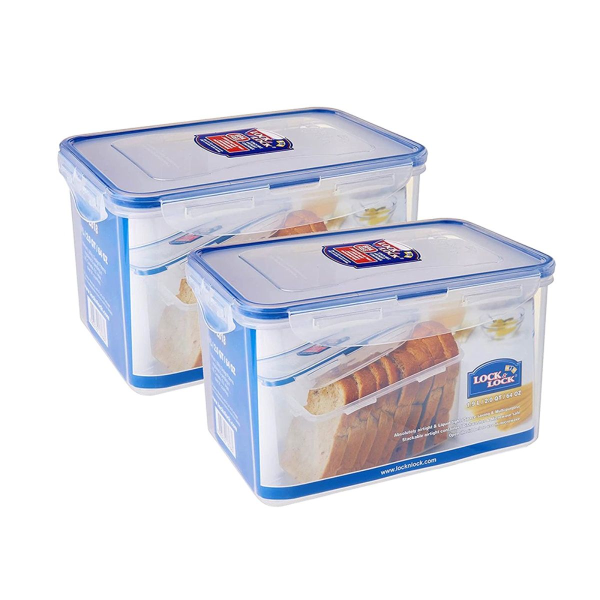 Lock & Lock Rectangular Plastic Airtight Bread Storage Container, 1.9