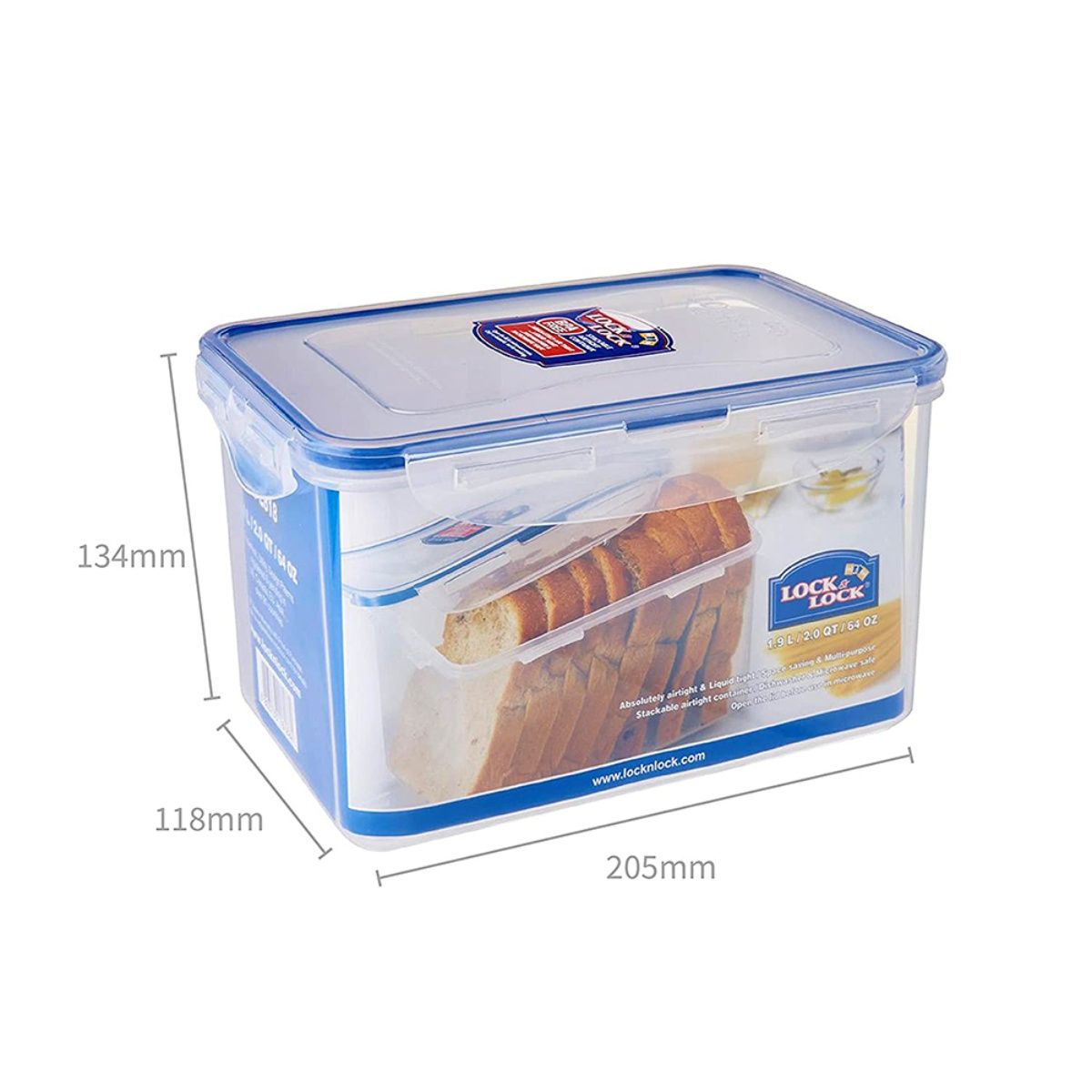 Lock & Lock Rectangular Plastic Airtight Bread Storage Container, 1.9