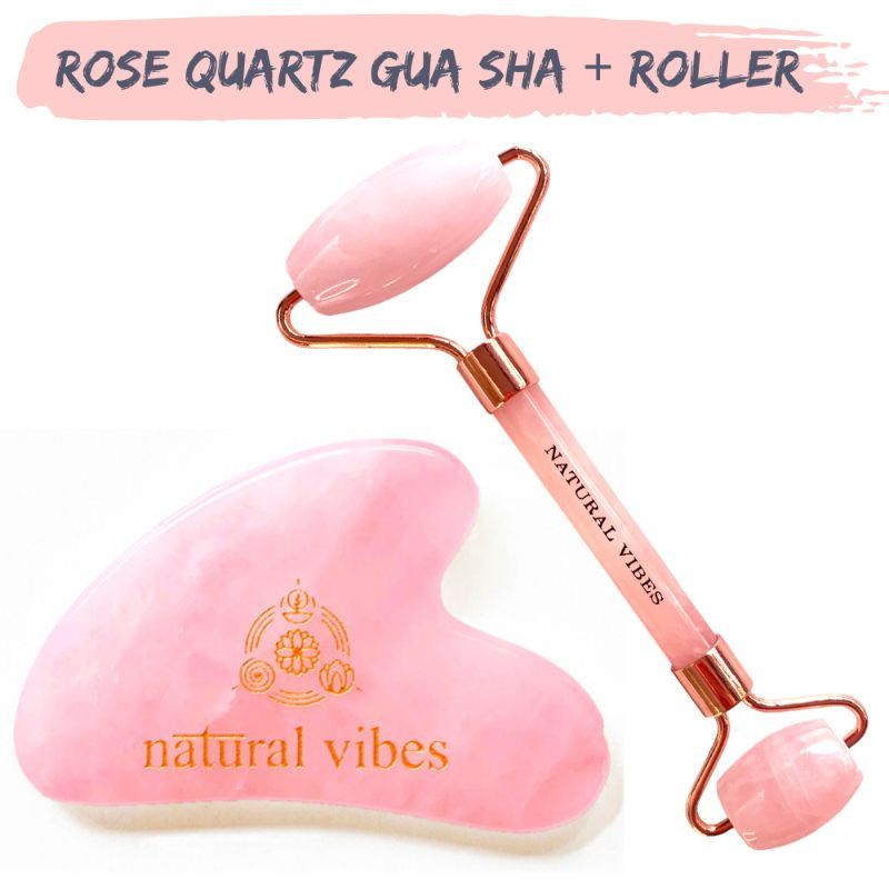 Natural Vibes Rose Quartz Roller and Gua Sha for Face Neck and Under Eye