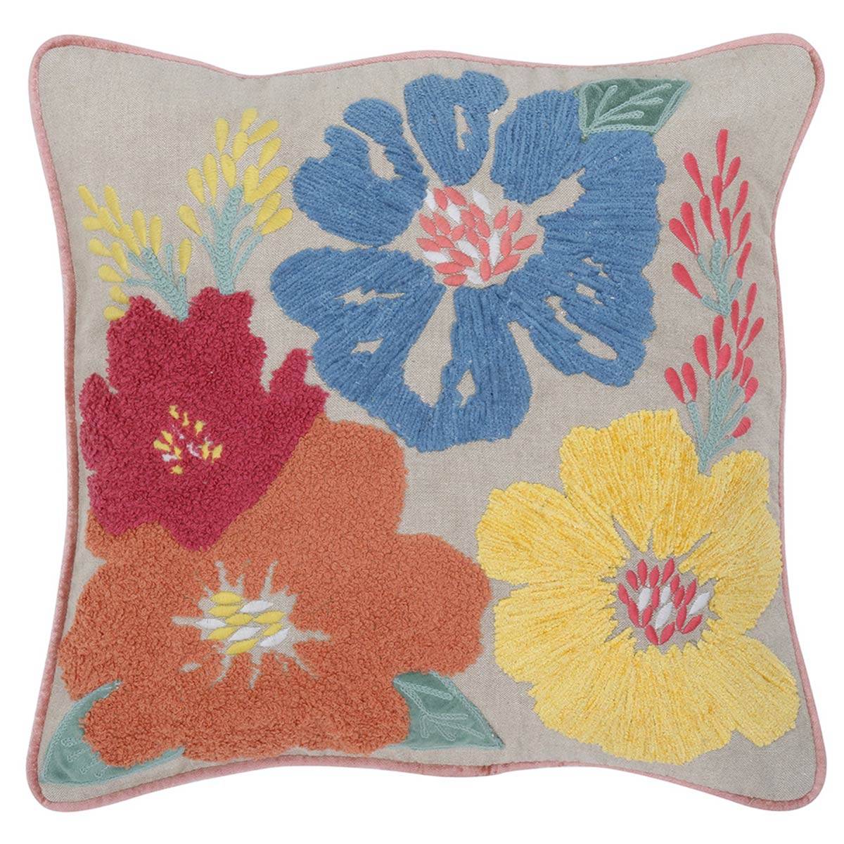 Haus & Kinder Decorative Cushion Cover 16 X 16 Inch For Living Room Sofa -Embroidery Bold Floral