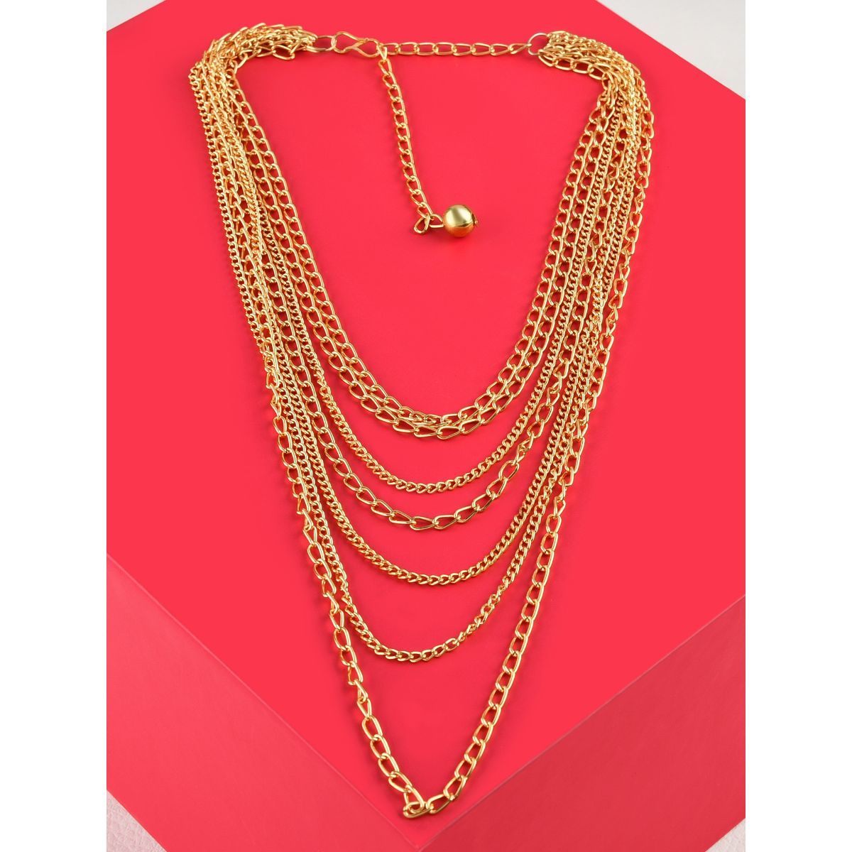 Buy Zaveri Pearls Gold Tone Multi Layers Chain Contemporary Necklace