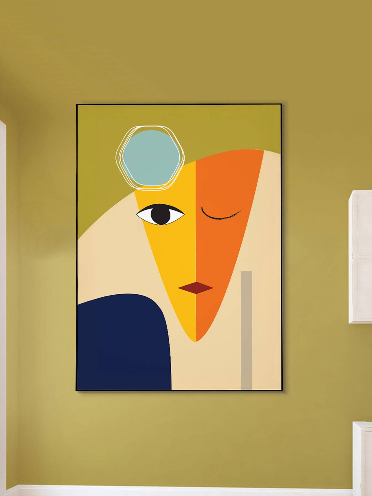 Nestroots Vibrant Abstract Face Artwork Black Frame Wall Painting