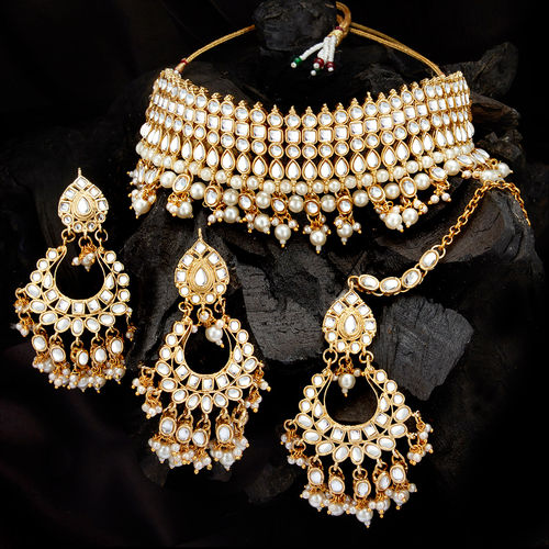 Buy Sukkhi Dazzling Gold Plated White Pearl Kundan Choker