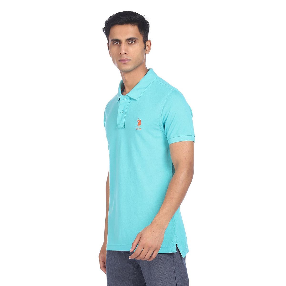 26SS Te/Ca Milled Light Polo【S】 Buy U.S. POLO ASSN. Men Light Blue Cotton Solid Polo T-shirt Online