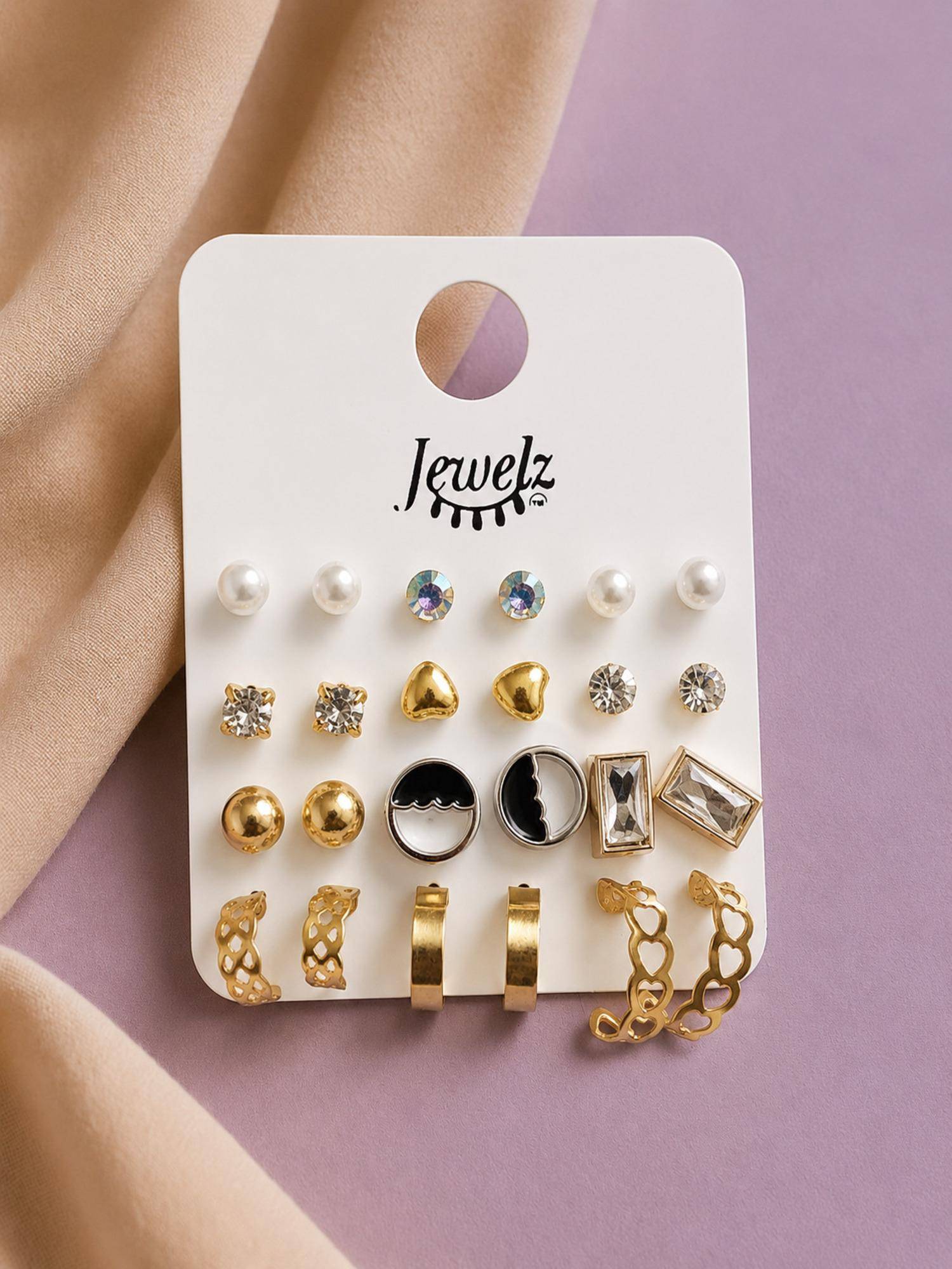Jewelz Korean Style Earrings For Women (Pack of 12)