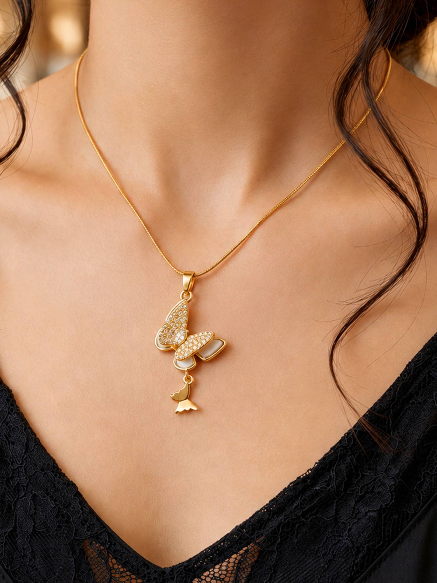 ARTKLIM Graceful Butterfly Drop Anti-Tarnish Necklace