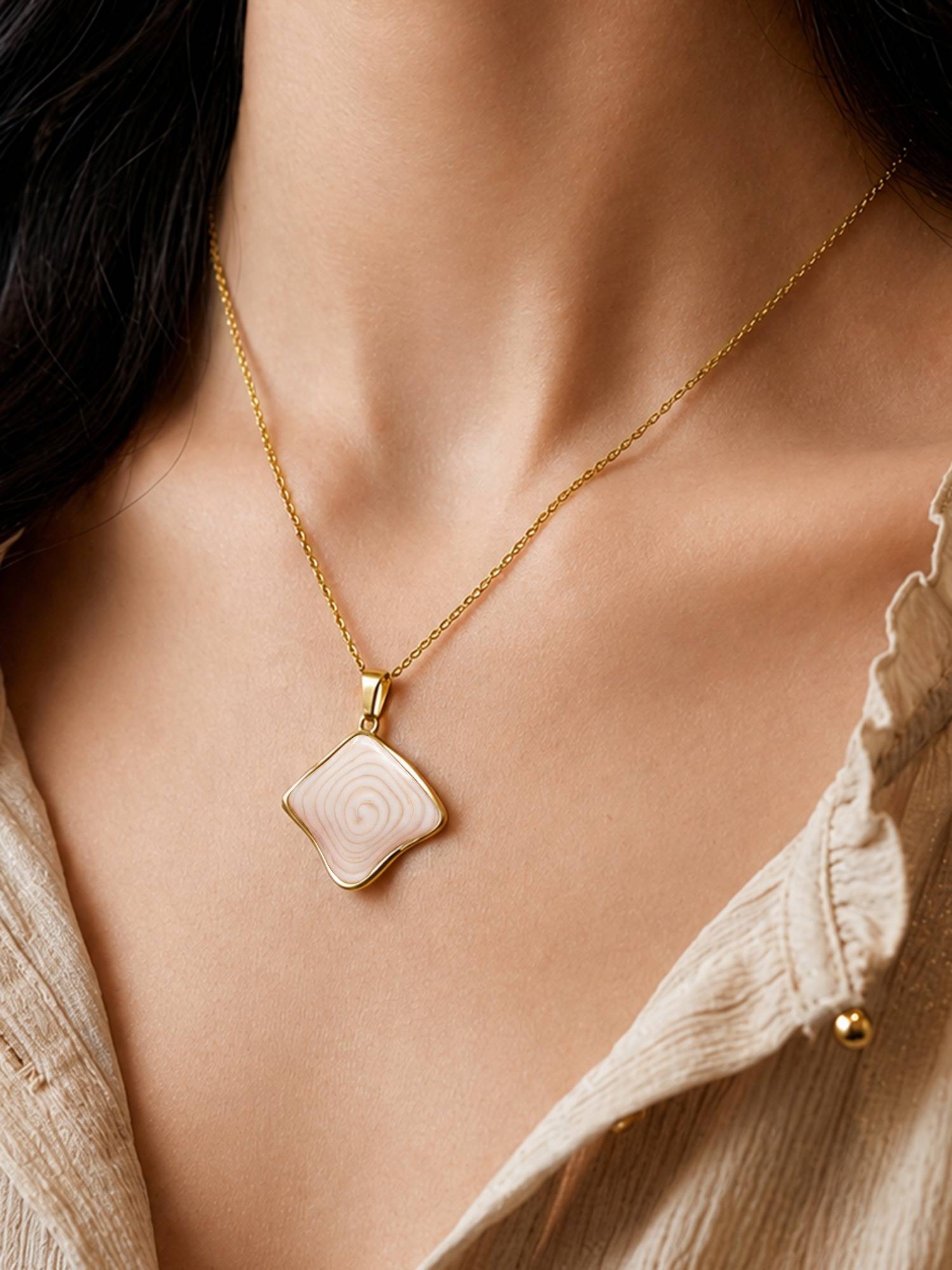 ARTKLIM Elegant Marble Square Charm Anti-Tarnish Necklace