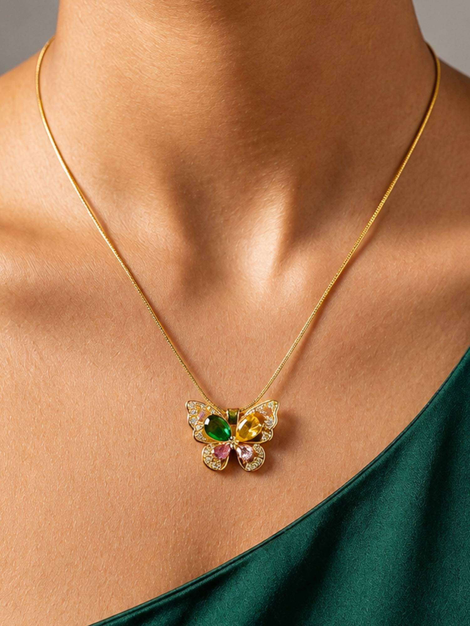 ARTKLIM Multi-Color Butterfly Gemstone Anti-Tarnish Necklace