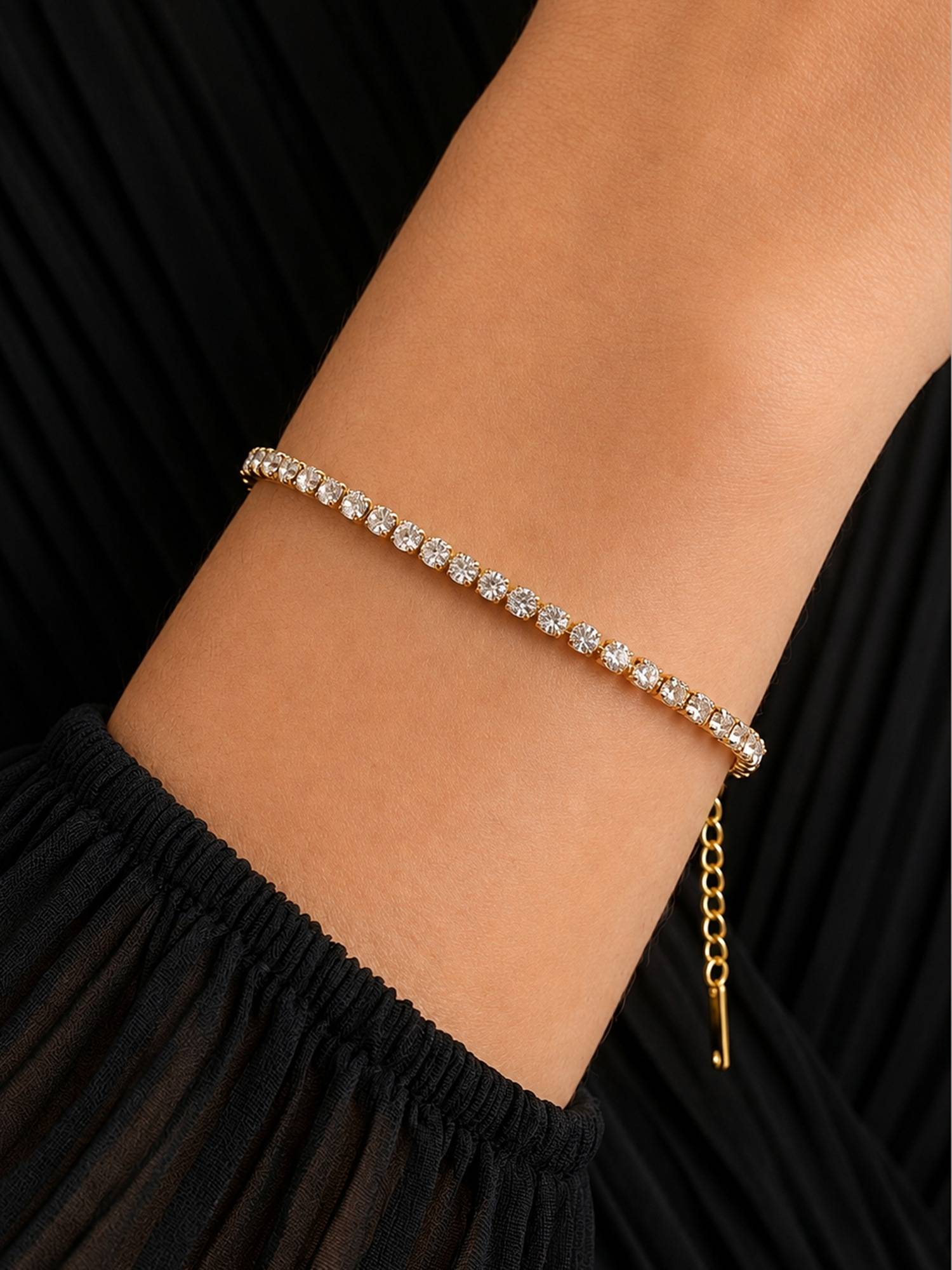ARTKLIM Luxury Gold Tennis Crystal Anti-Tarnish Bracelet