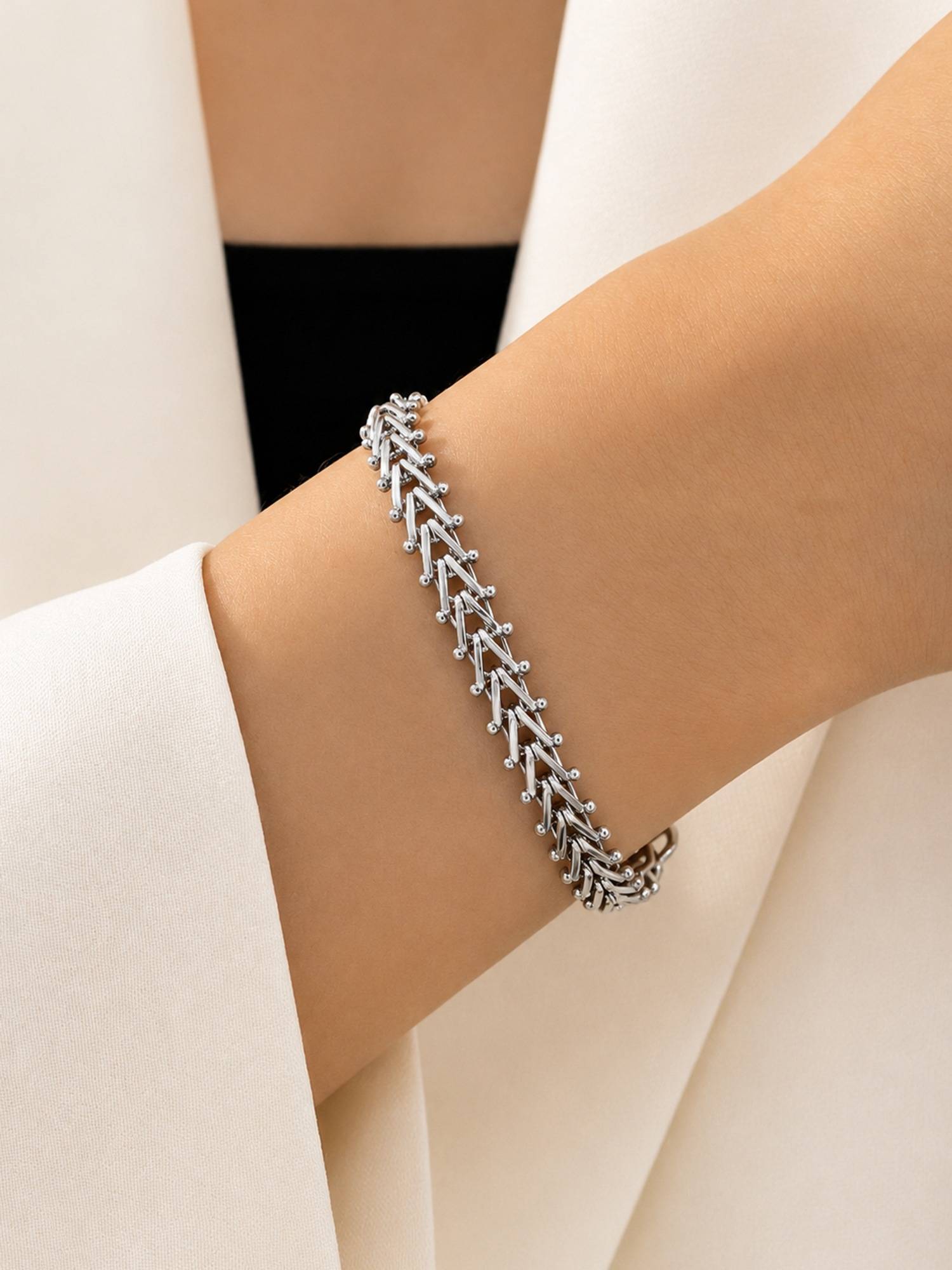 ARTKLIM Woven Silver Link Chain Anti-Tarnish Bracelet