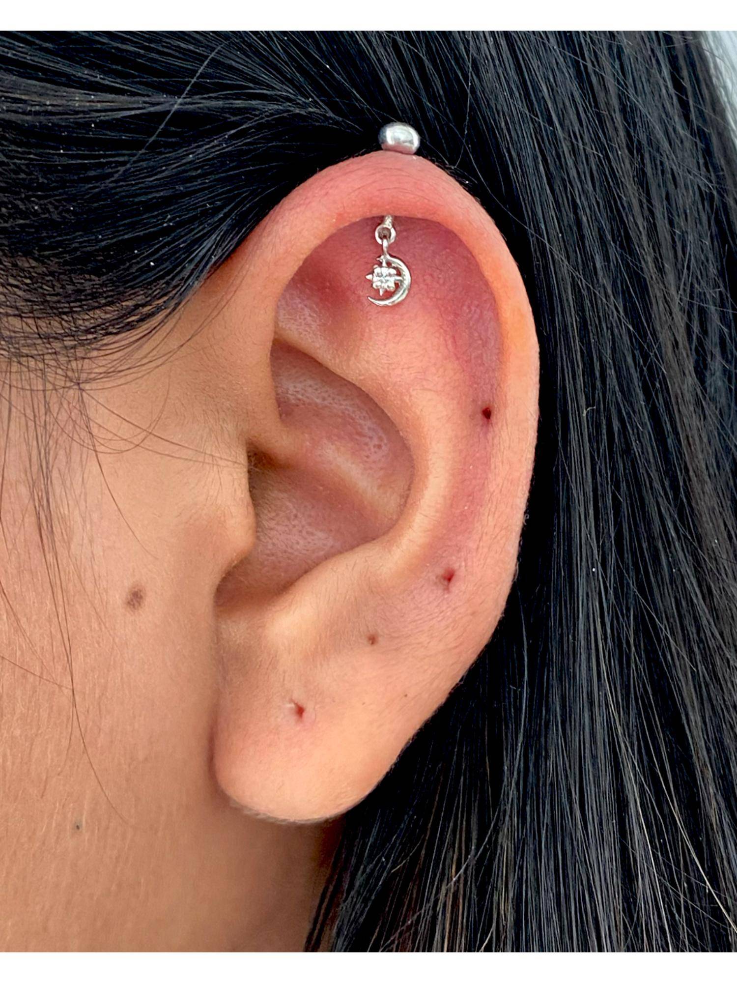 Boldiful Crescent Moon Helix 925 Sterling Silver Bugadi Cuff Earrings