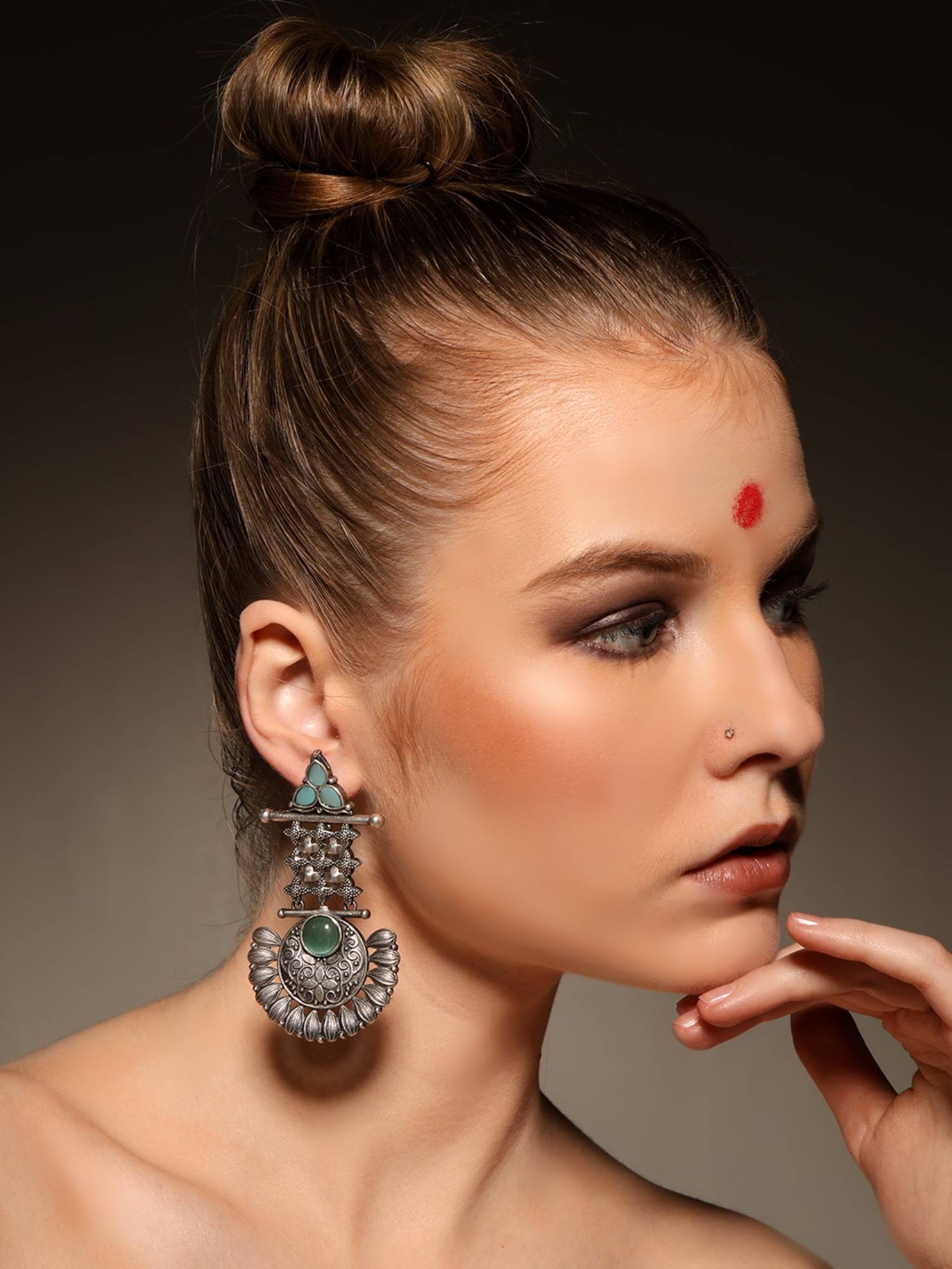 VENI 925 Silver Plated Artificial Beads Beaded Contemporary Drop Earrings