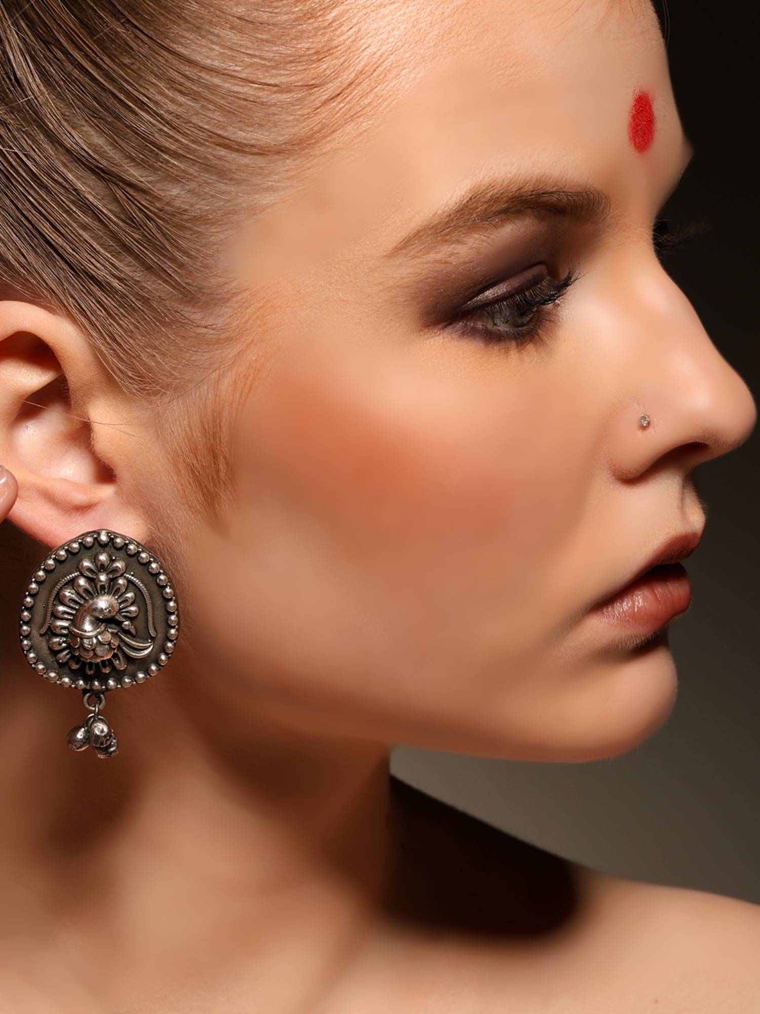 VENI 925 Silver-Plated Contemporary Shaped Oxidised Drop Earrings