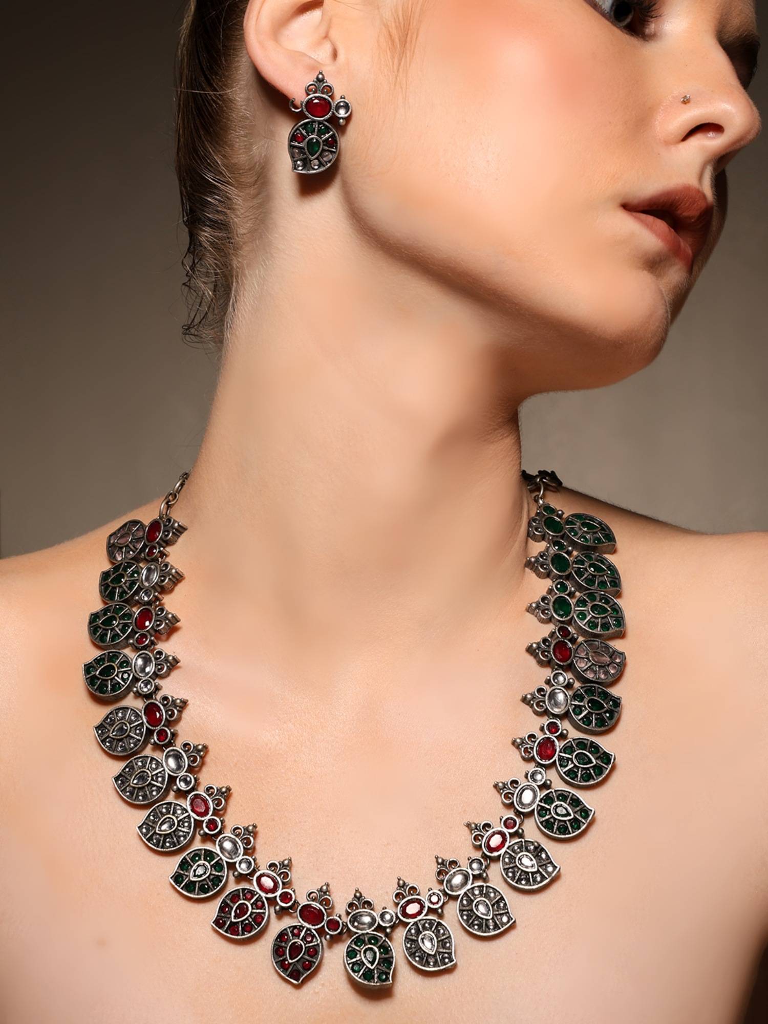 VENI I 925 Silver Plated Oxidised Jewellery Set