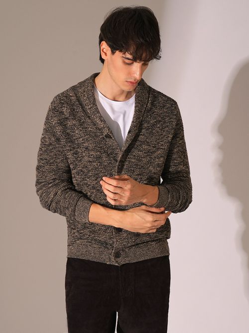 Selected Brown Shawl Neck Knitted Cardigan Sweater