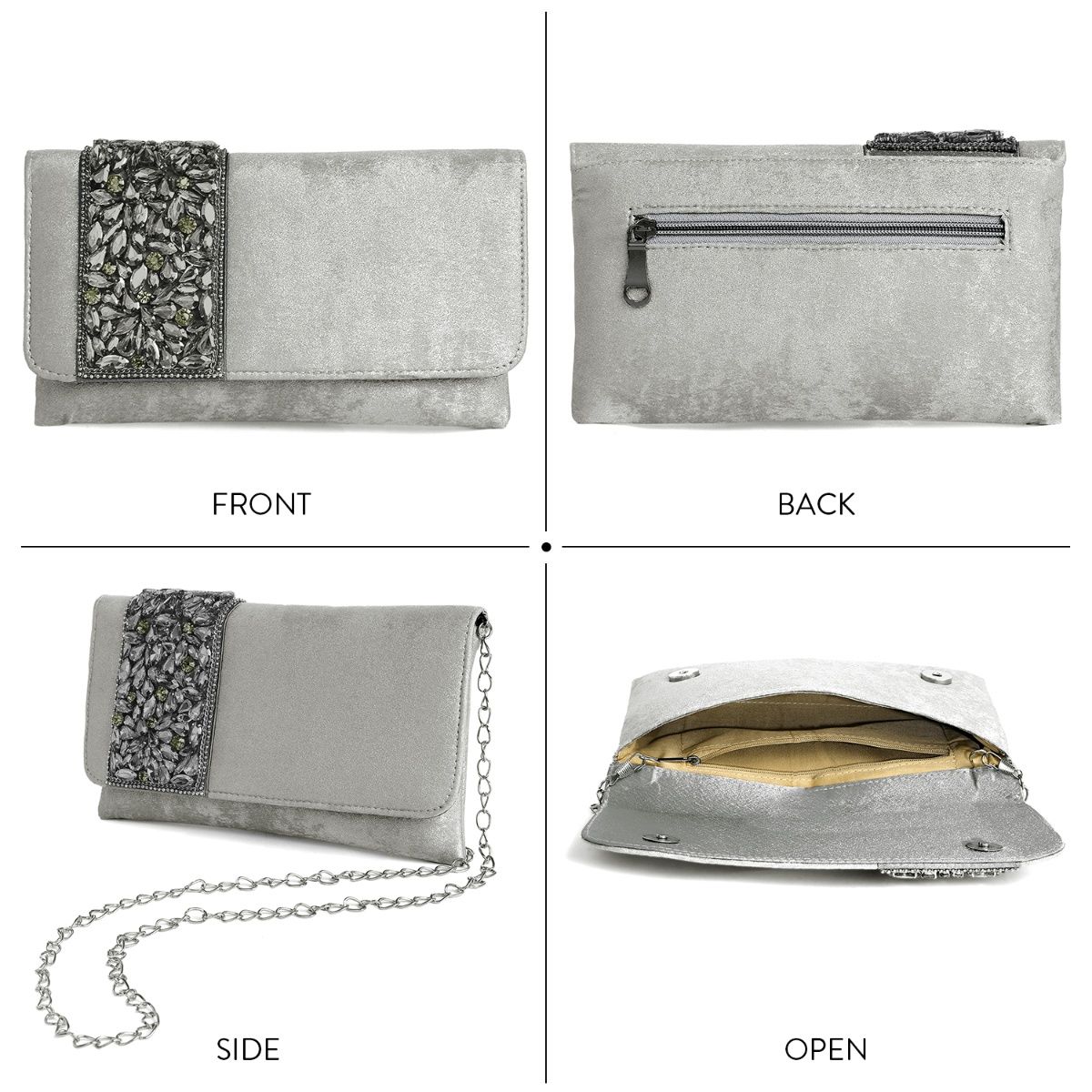 Buy Peora Grey Rhinestone Handmade Bridal Wallet for Women Online