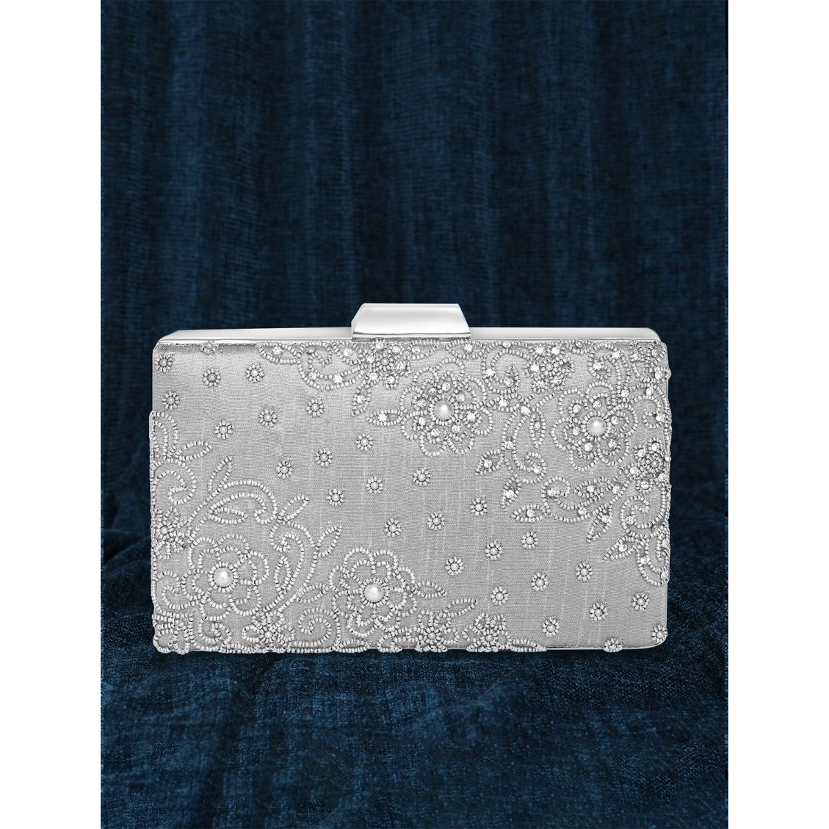 Small Clutch Bag Canvas Grey and Leather Grey | Delage