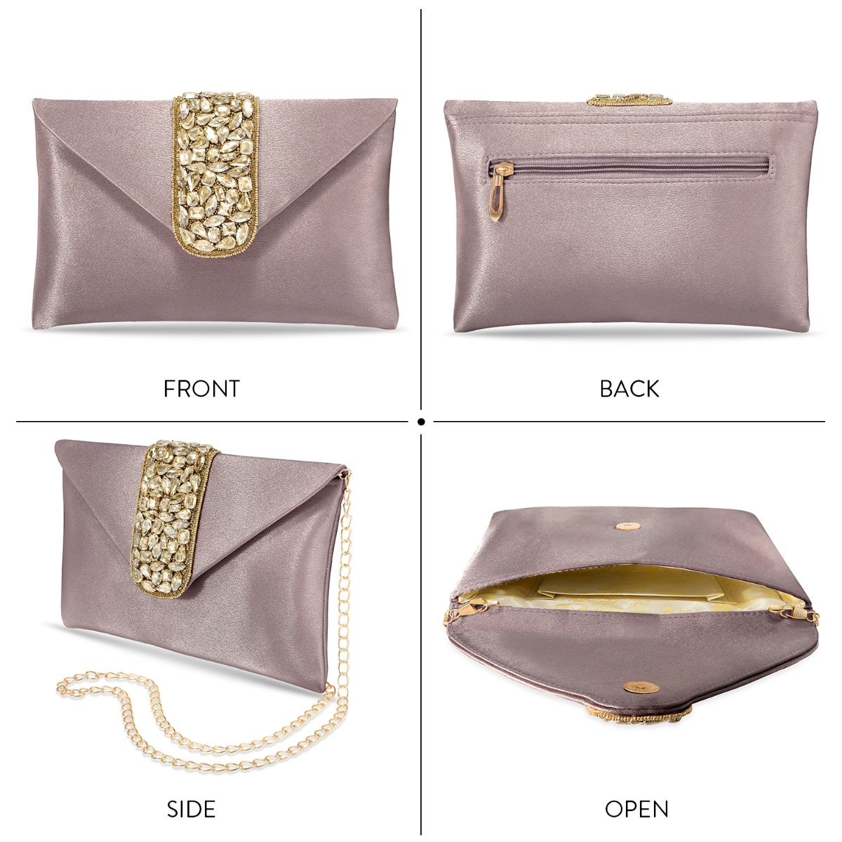 Formal Gold Glam Clutch Handbag Women Metallic Pleated Lined Purse Envelope  Bag | eBay