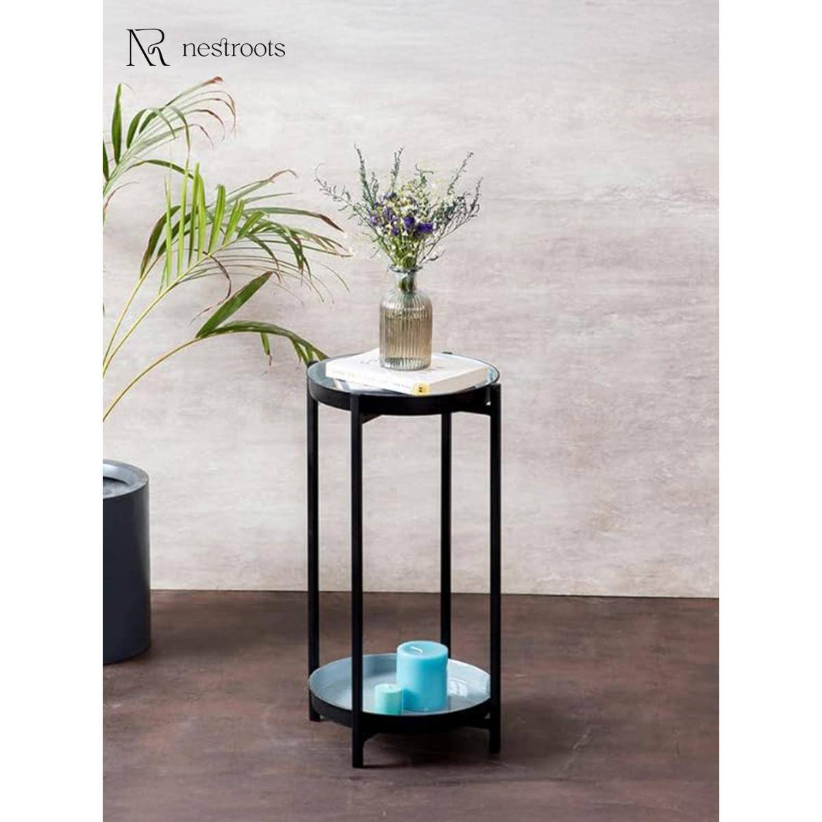 Nestroots Contemporary Metallic tiered End Table in Blue & Black Color