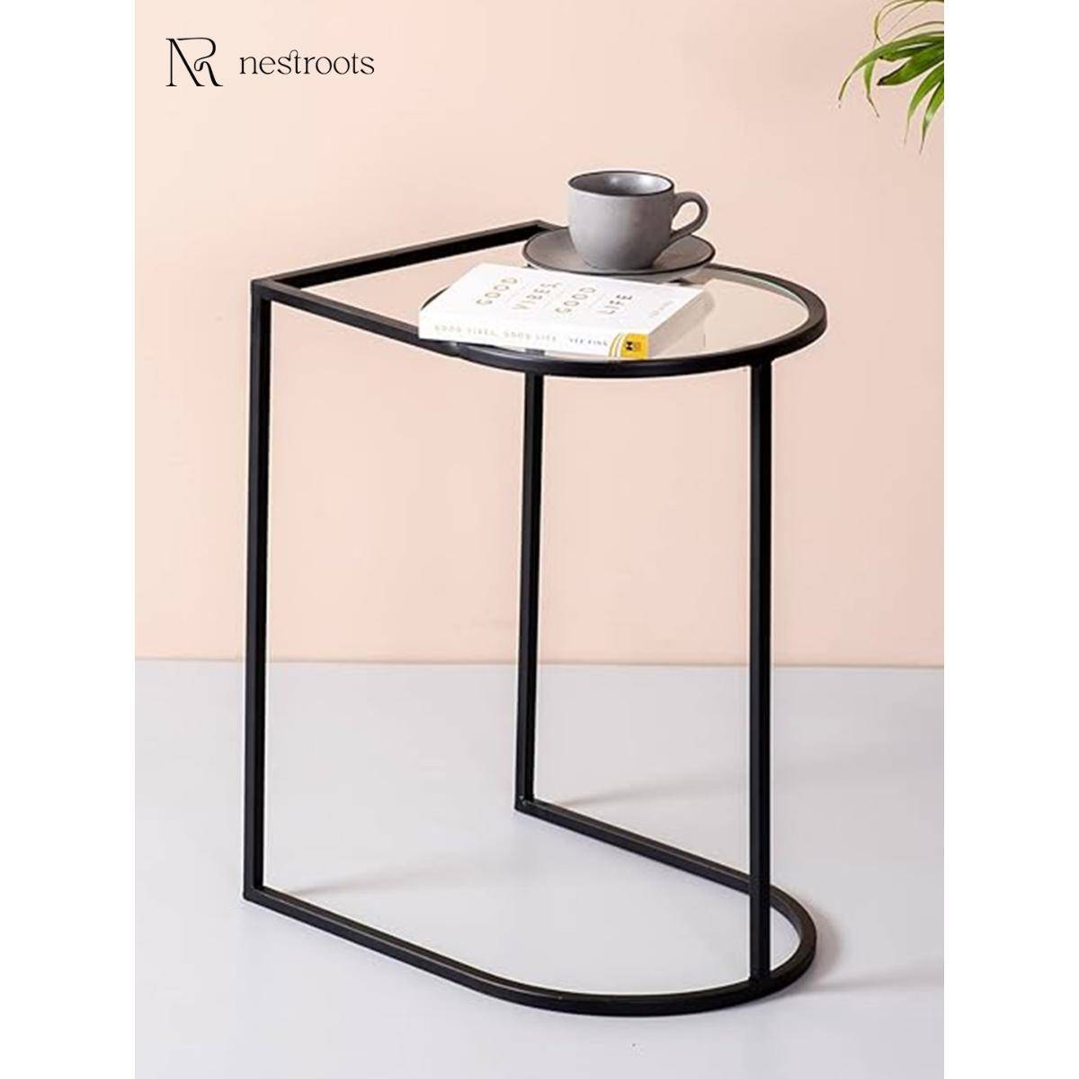 Nestroots Contemporary Metallic Magazine End Table in Black Color