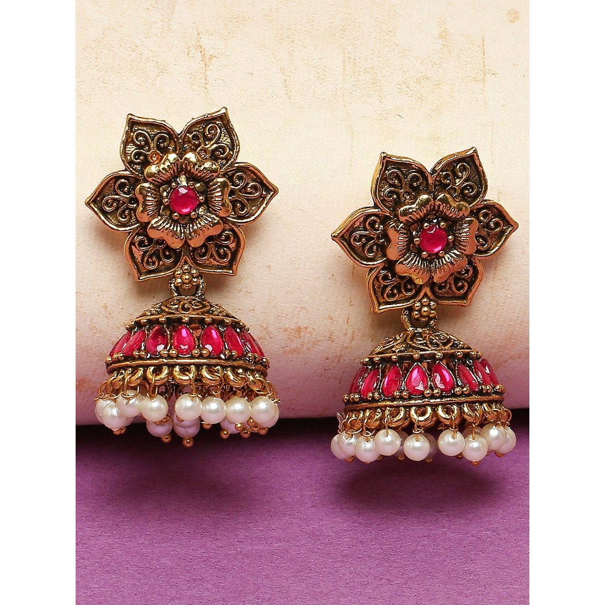 Kundan Style Layer Jhumka Earrings Long Size Gold Covering J25124