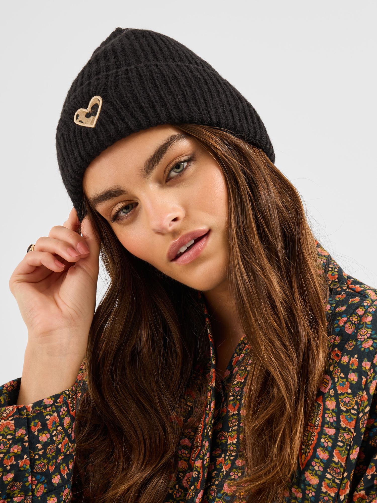 Buy Accessorize London Women Black Leopard Heart Beanie Online