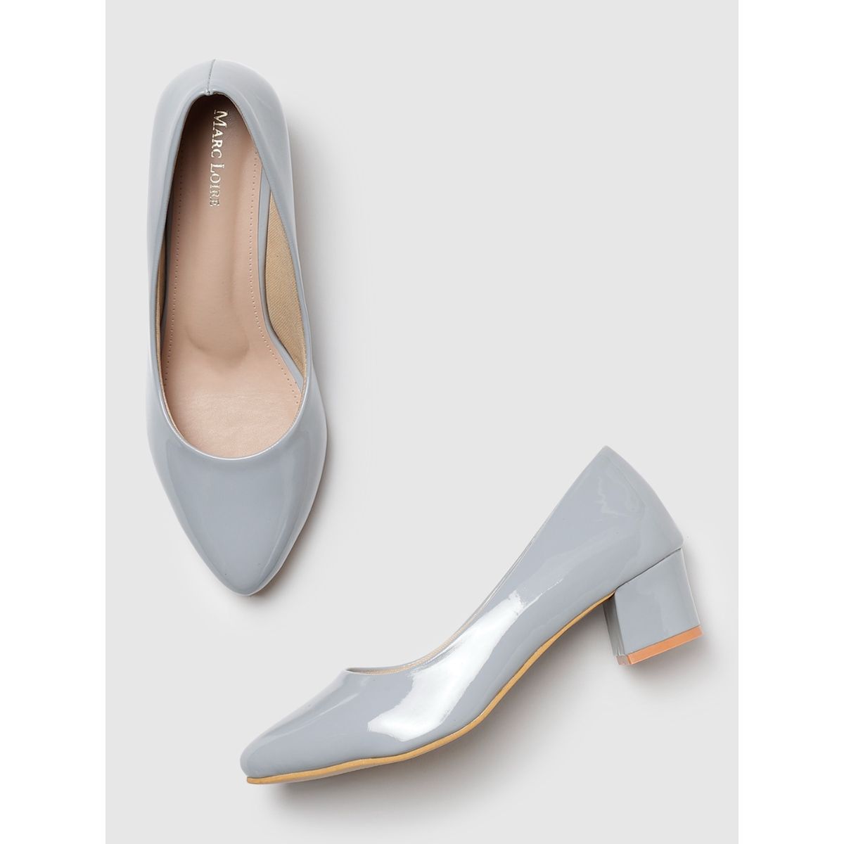 Grey block cheap heel court shoes