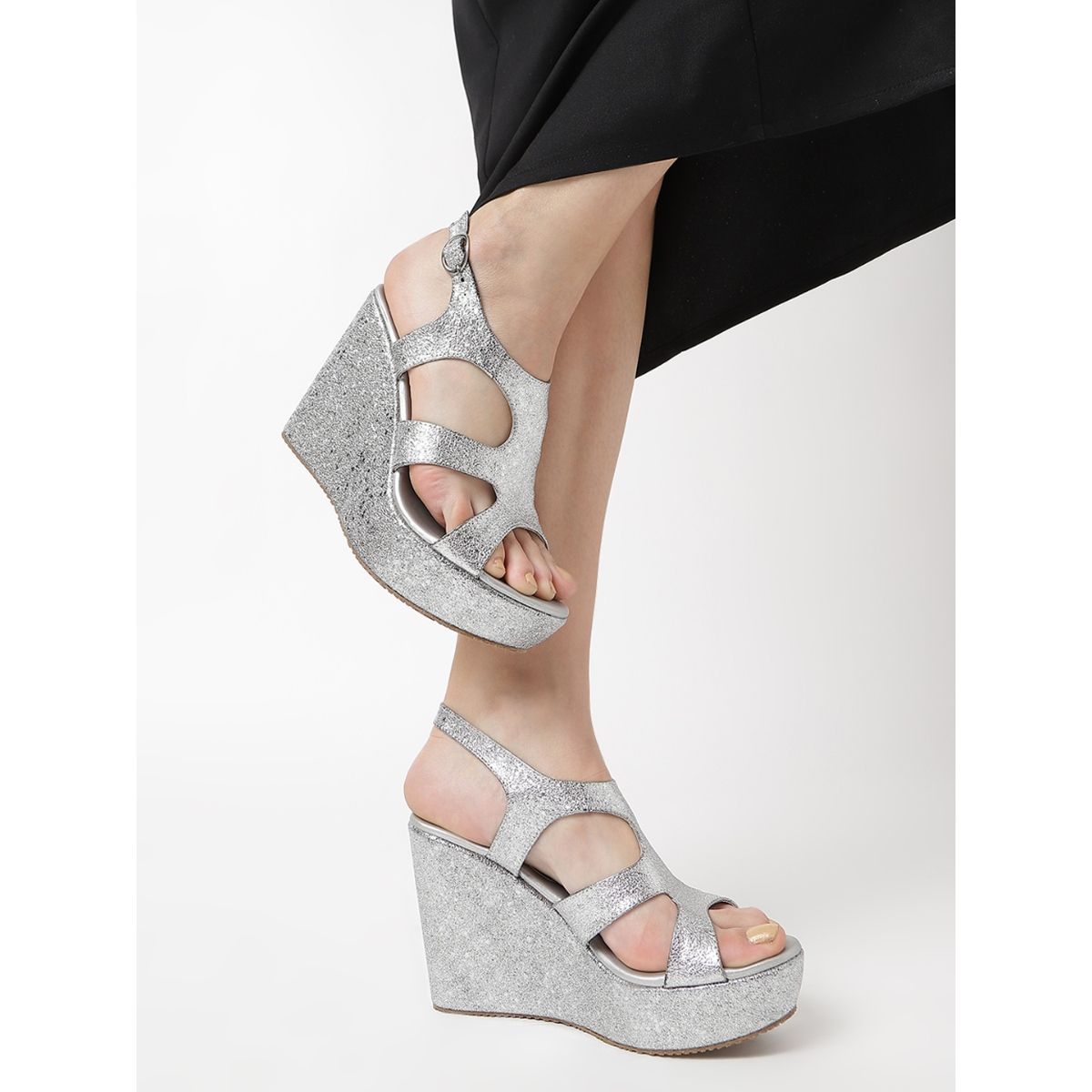 Silver discount wedge sandals