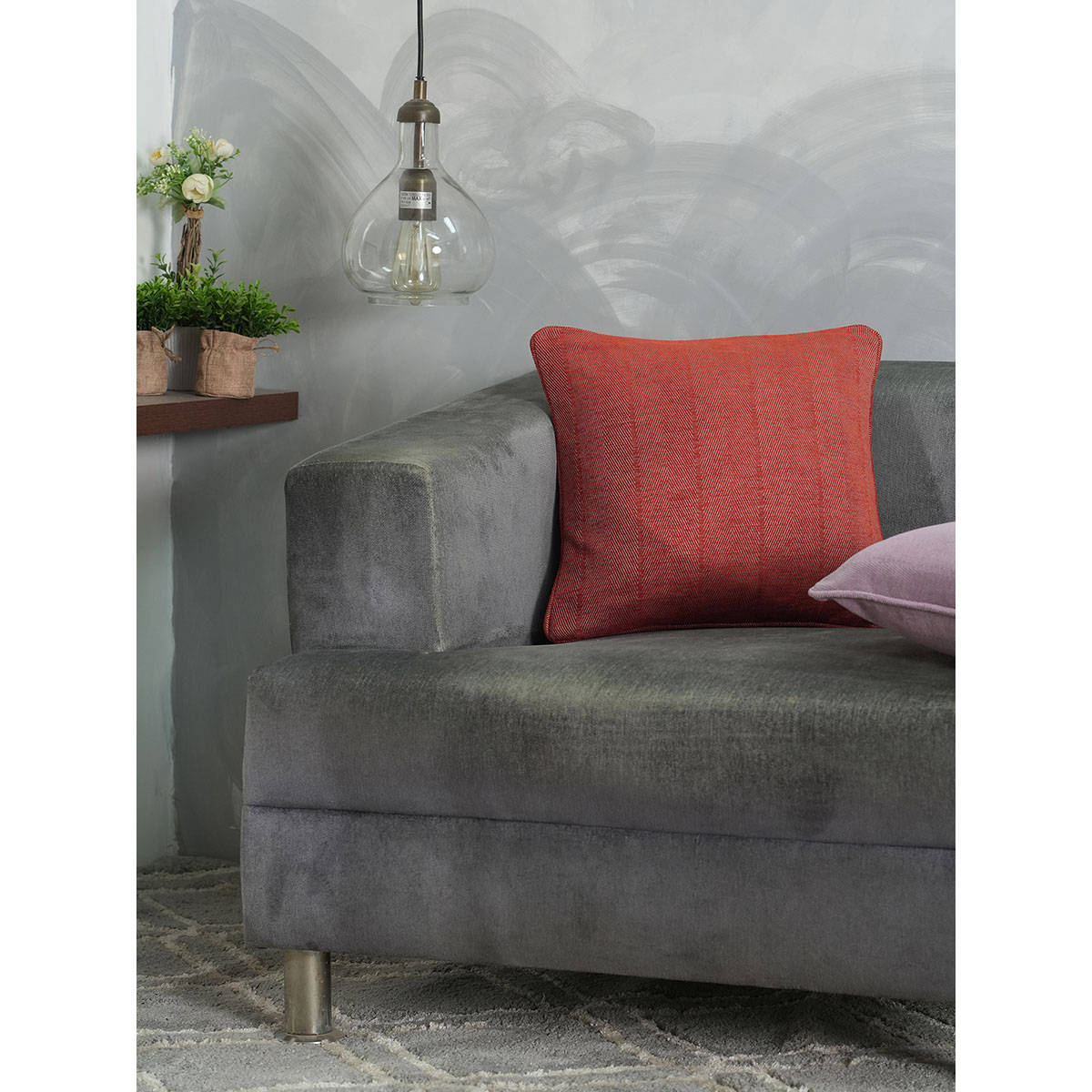 Maspar Red Solid Cotton Square Cushion Cover